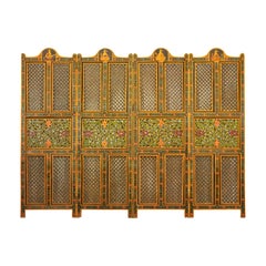 Mid-Century Indian Fretwork Screen with Hand-Painted Details and Bold Colors