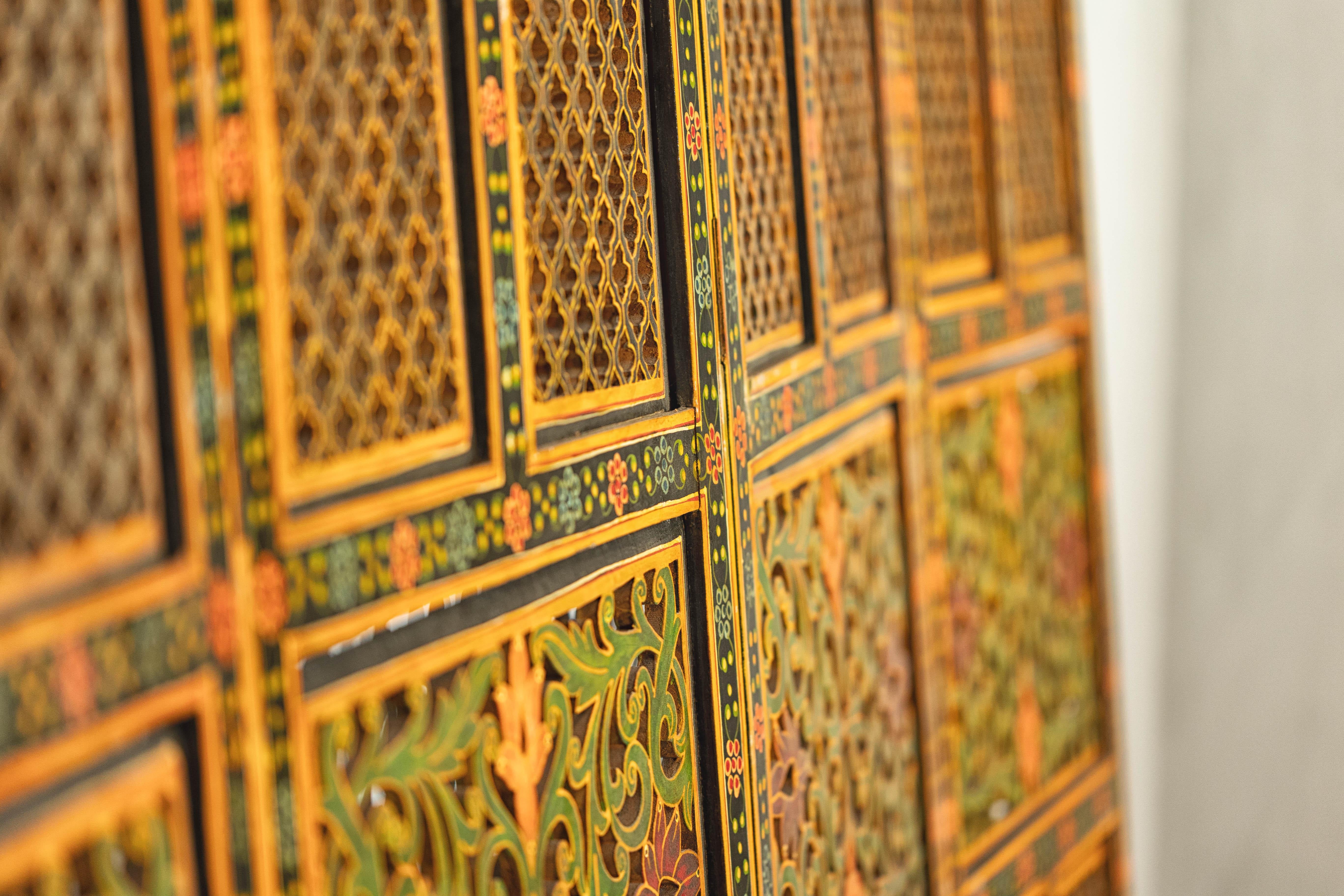 Mid-Century Indian Fretwork Screen with Hand-Painted Details and Bold Colors For Sale 14