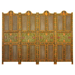 Mid-Century Indian Fretwork Screen with Hand-Painted Details and Bold Colors