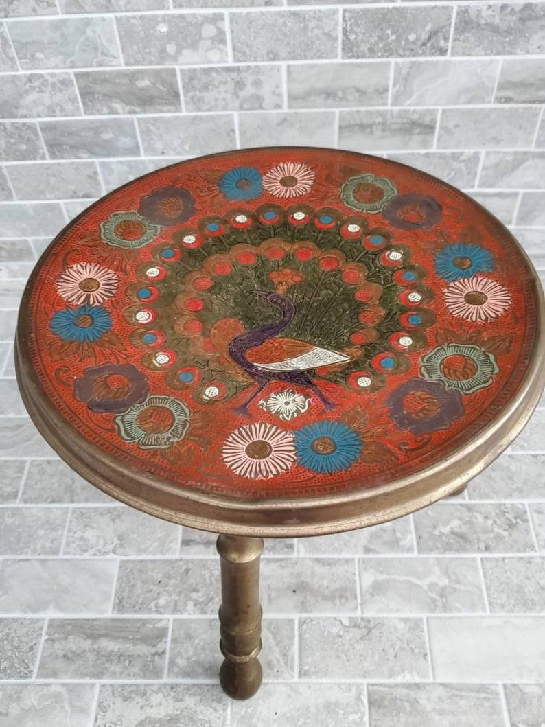 Mid-Century Indian Gilt Peacock Warmer Footstool In Good Condition In Forney, TX