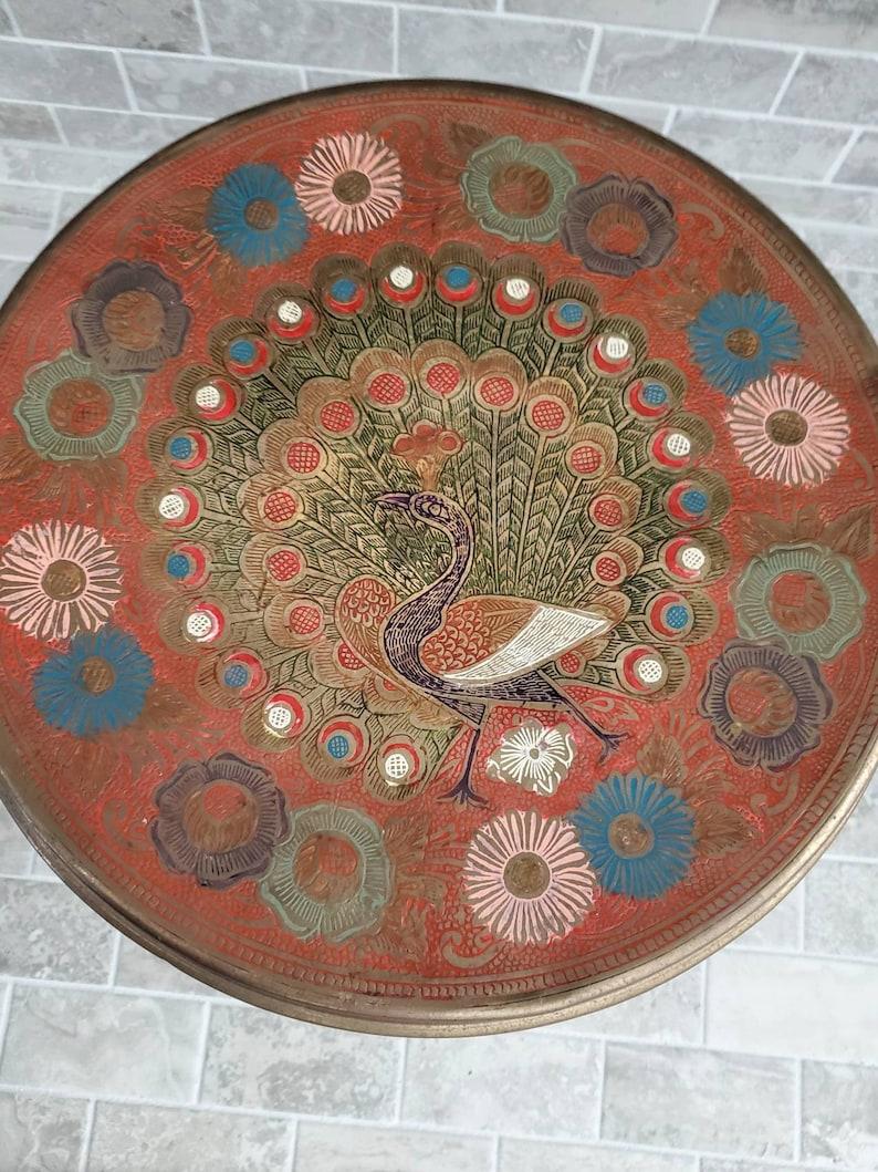 Brass Mid-Century Indian Gilt Peacock Warmer Footstool