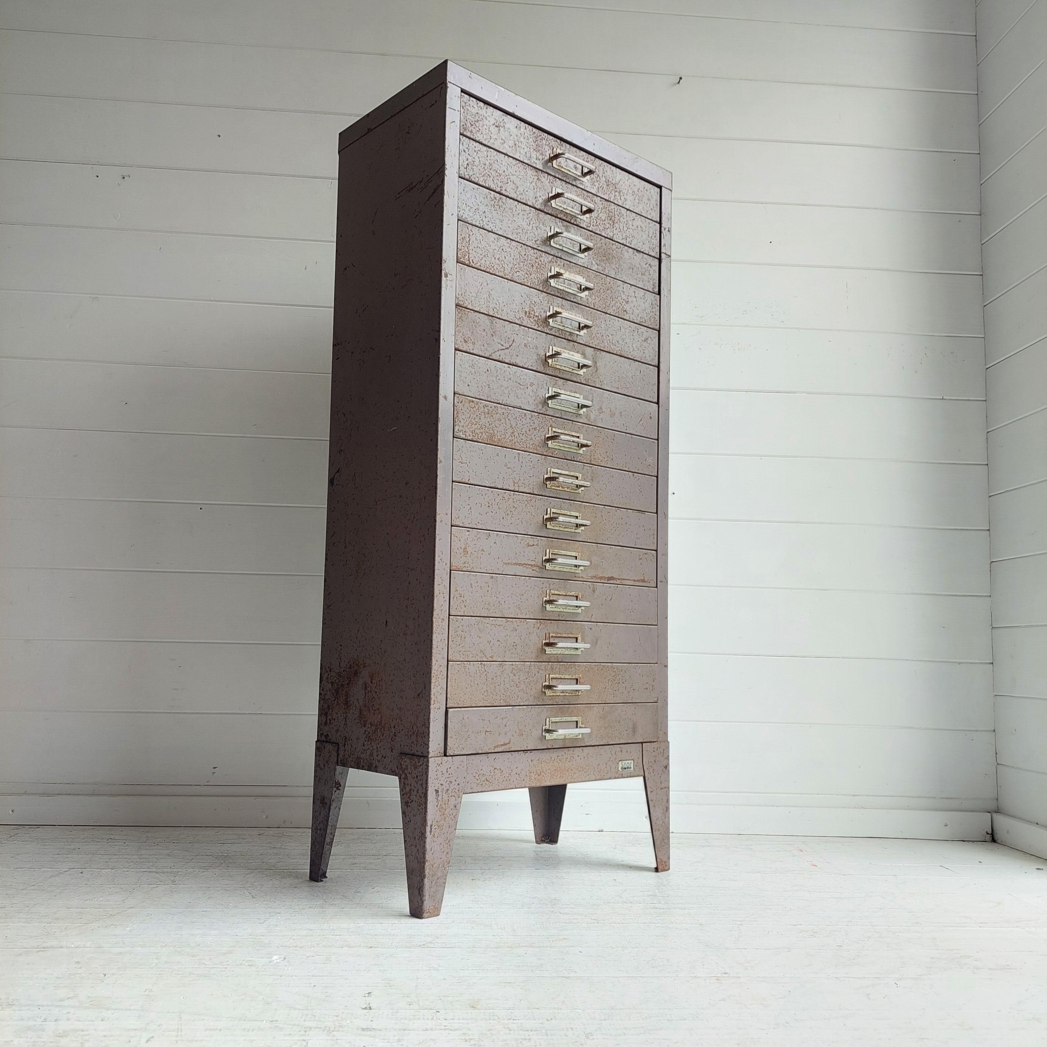 Mid Century Industrial  15 Drawer Filing Cabinet By Store 1950s 7