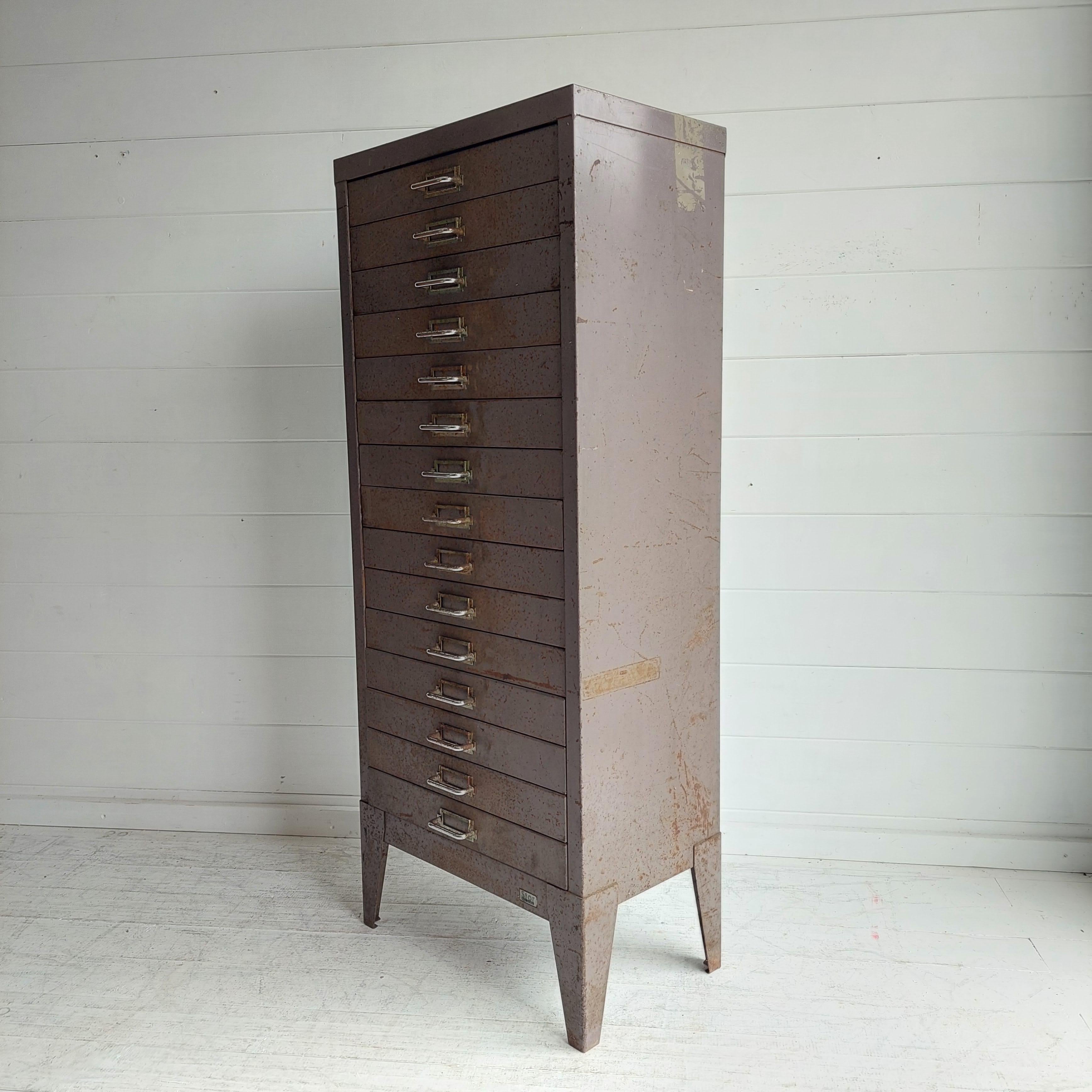 Mid Century Industrial  15 Drawer Filing Cabinet By Store 1950s 8