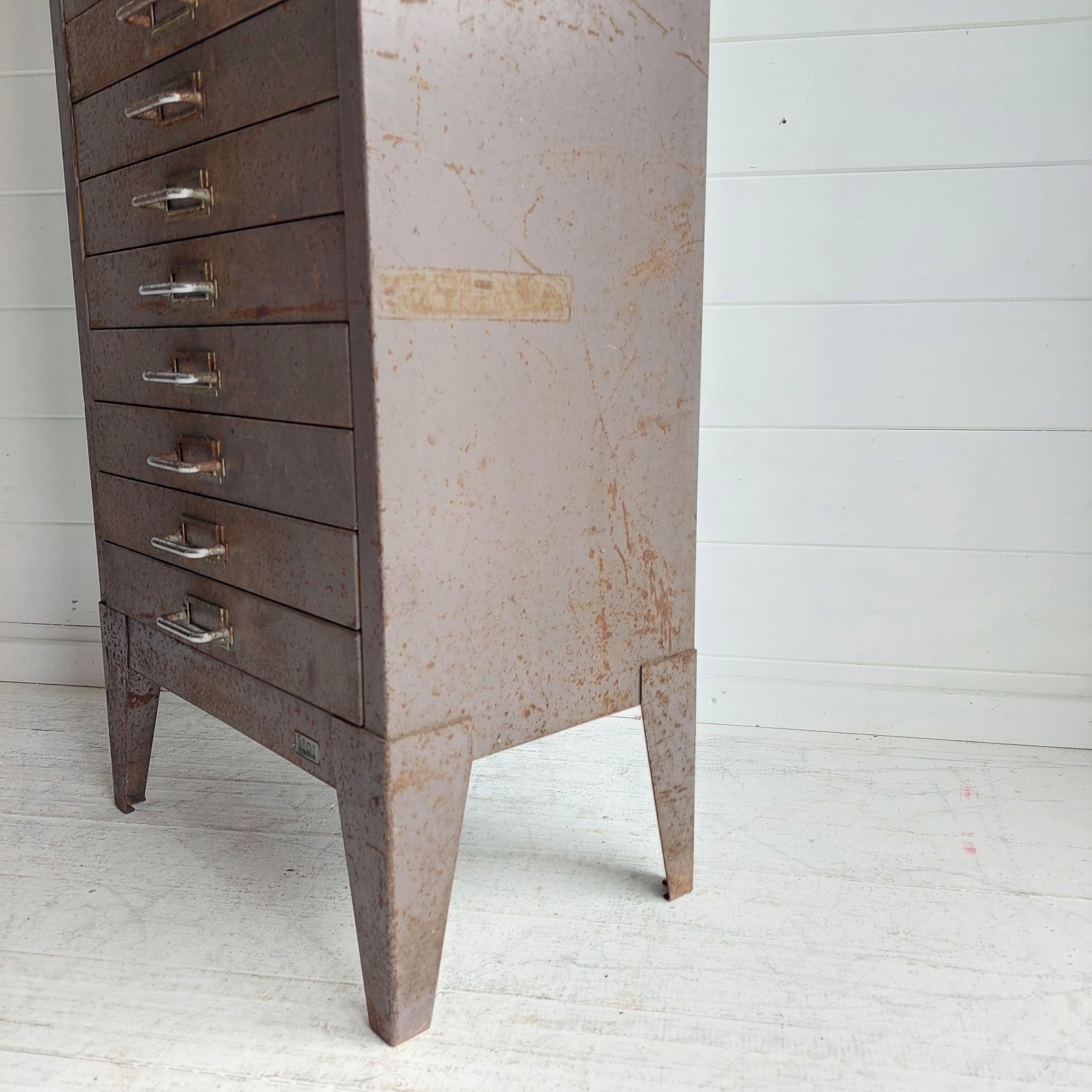 Mid Century Industrial  15 Drawer Filing Cabinet By Store 1950s 9