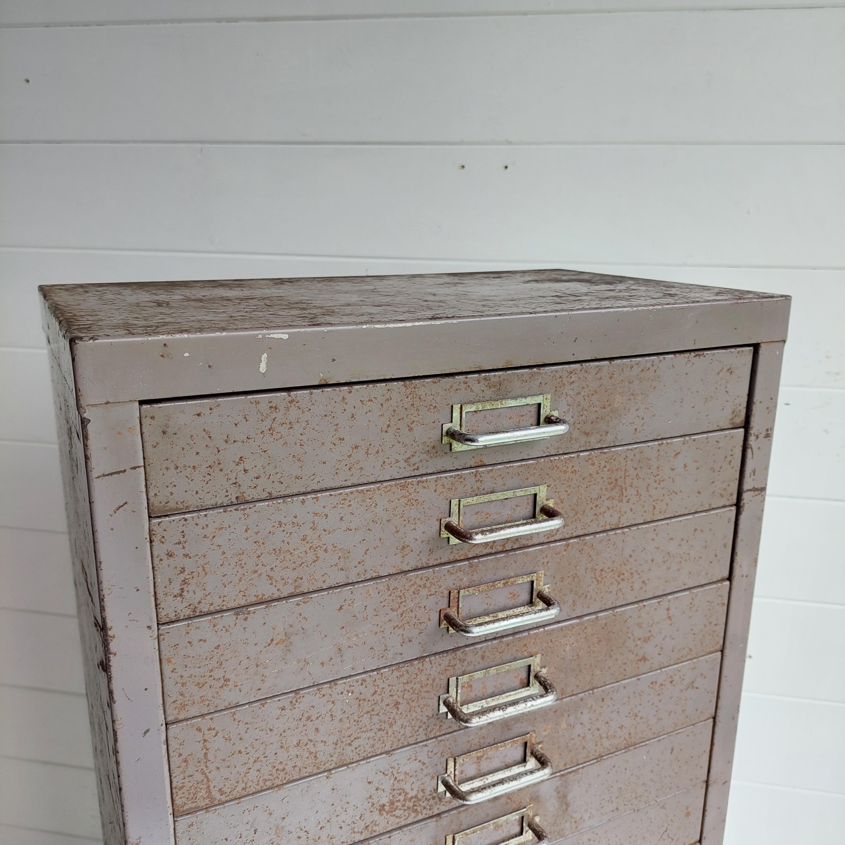 Metal Mid Century Industrial  15 Drawer Filing Cabinet By Store 1950s