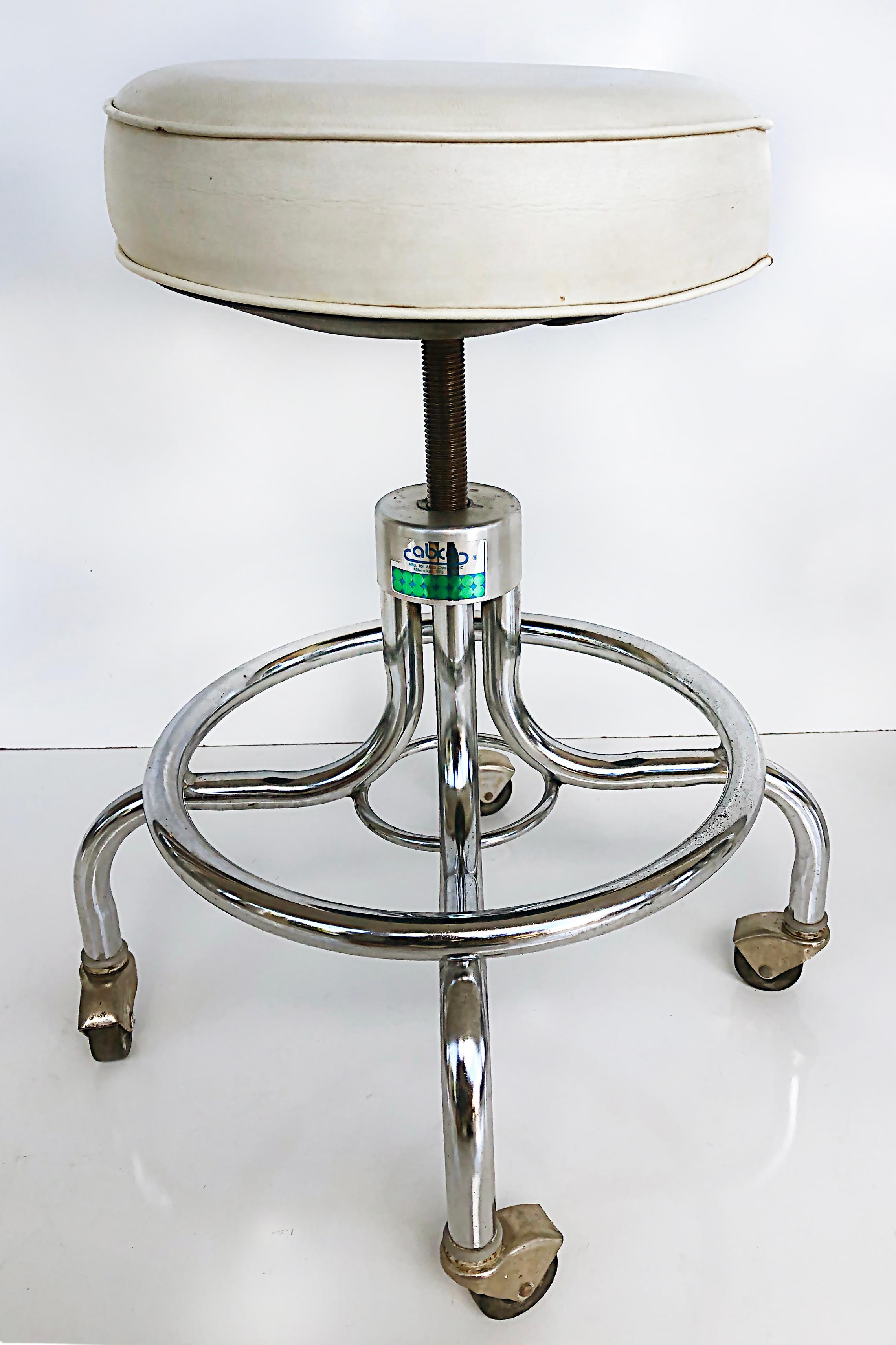 20th Century Mid-Century Industrial Adjustable Chrome Counter Stools on Casters, Pair