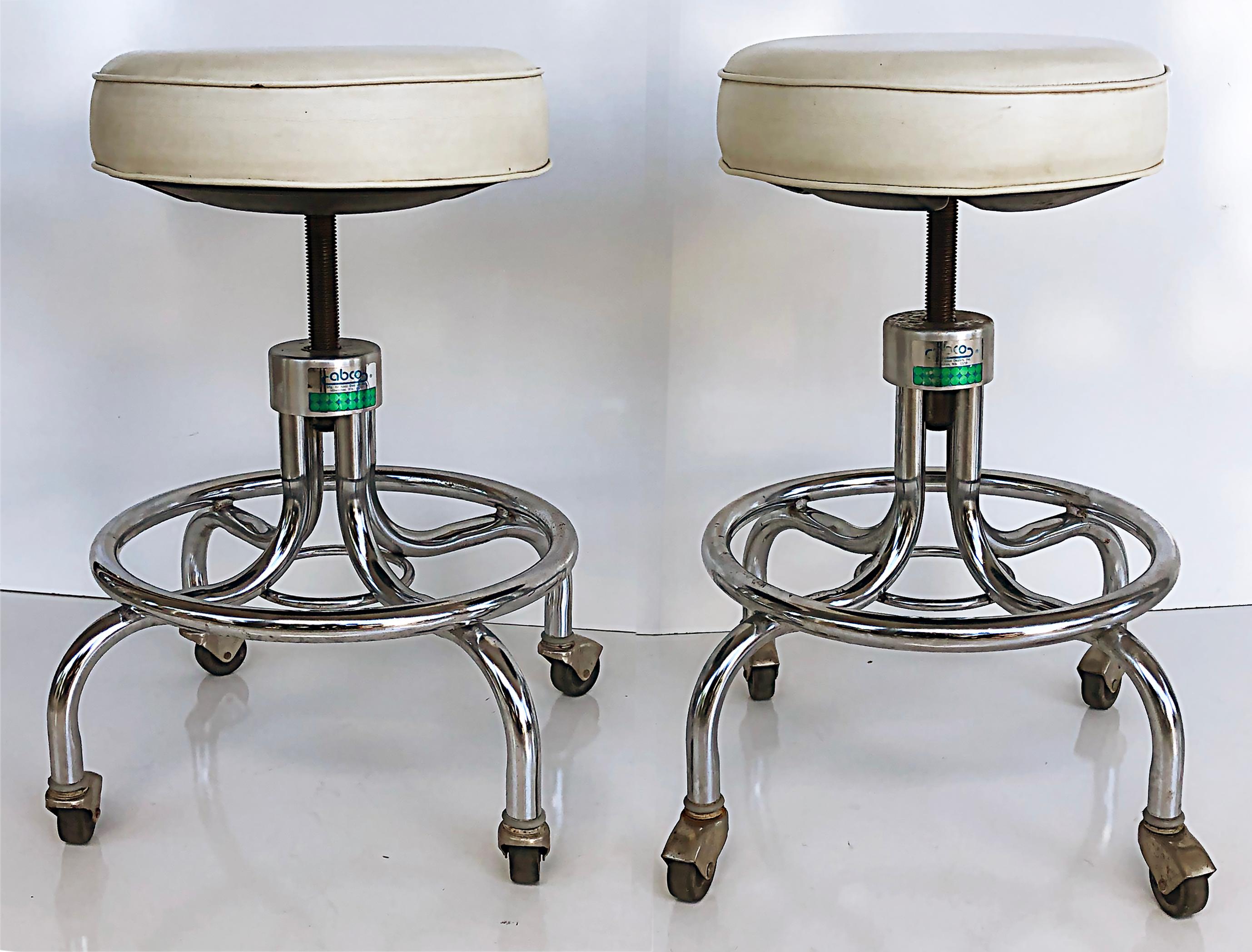 Mid-Century Industrial Adjustable Chrome Counter Stools on Casters, Pair 1