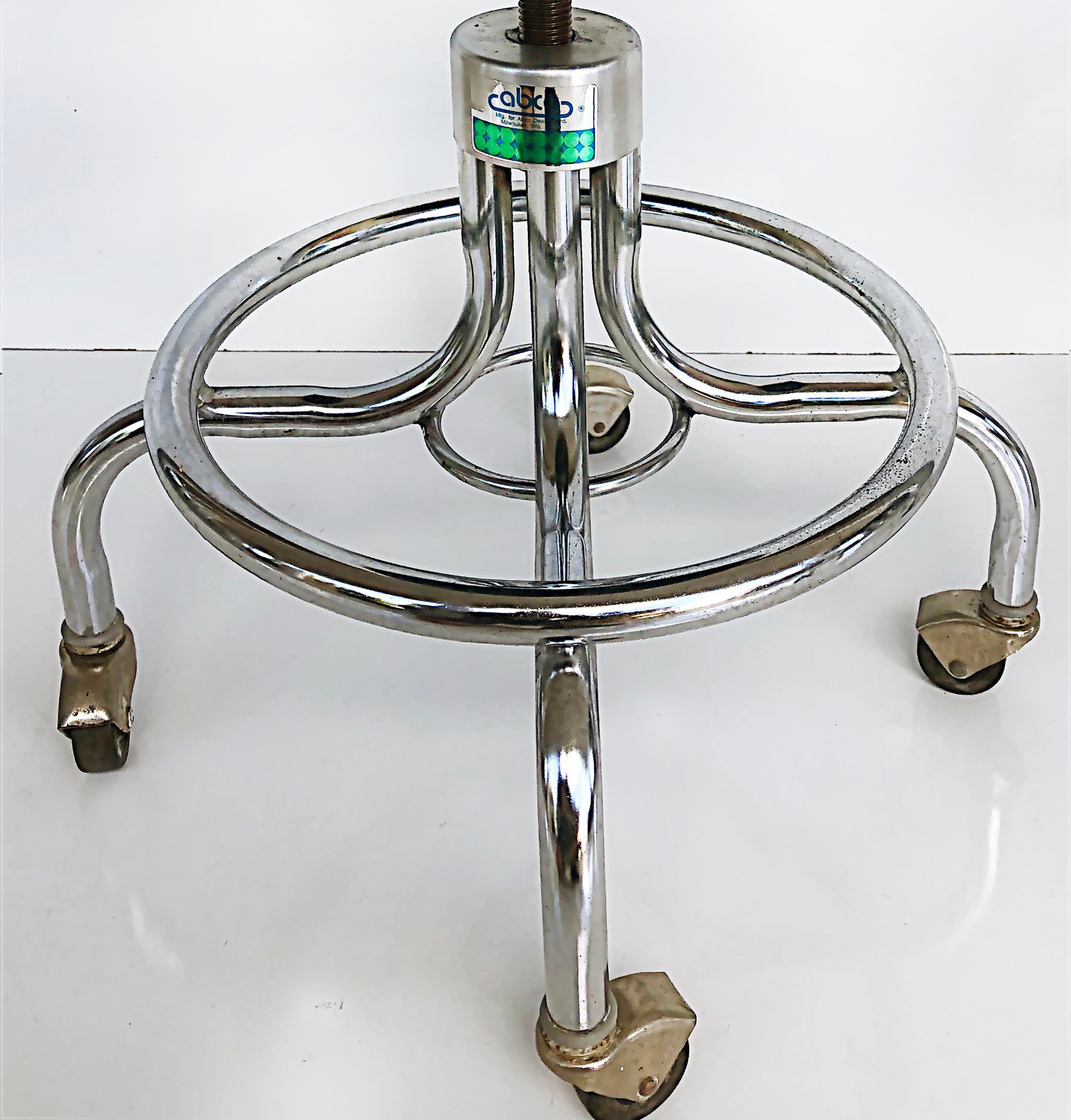 Mid-Century Industrial Adjustable Chrome Counter Stools on Casters, Pair 2