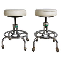 Mid-Century Industrial Adjustable Chrome Counter Stools on Casters, Pair