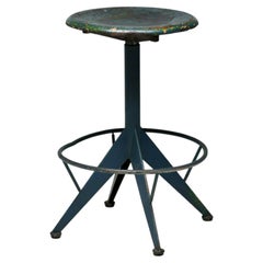 Taburete verde industrial ajustable de mediados de siglo, de Mautren, Italia, 1960
