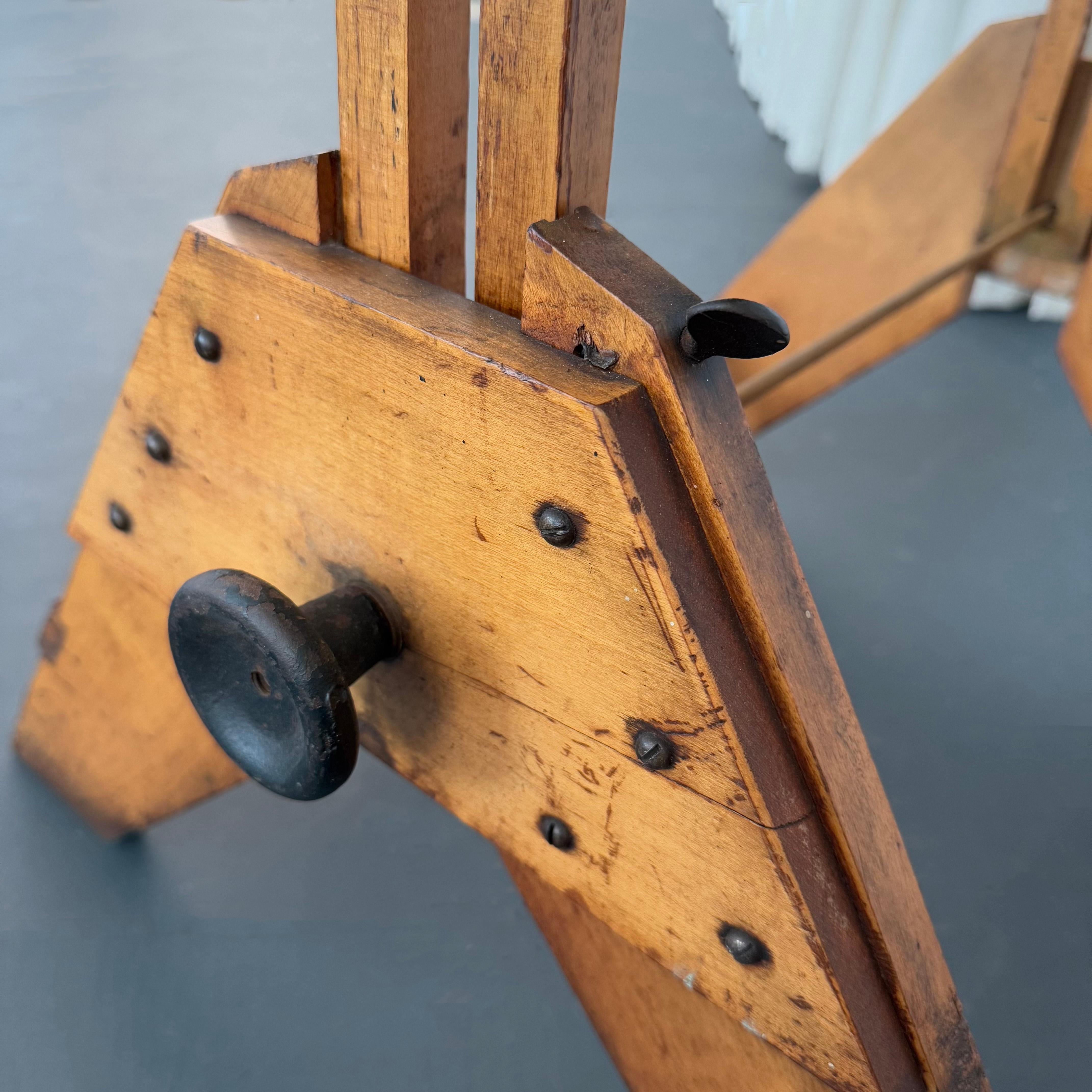 Mid-Century Industrial Adjustable Maple Drafting Table For Sale 4