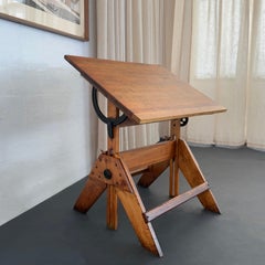Mid-Century Industrial Adjustable Maple Drafting Table