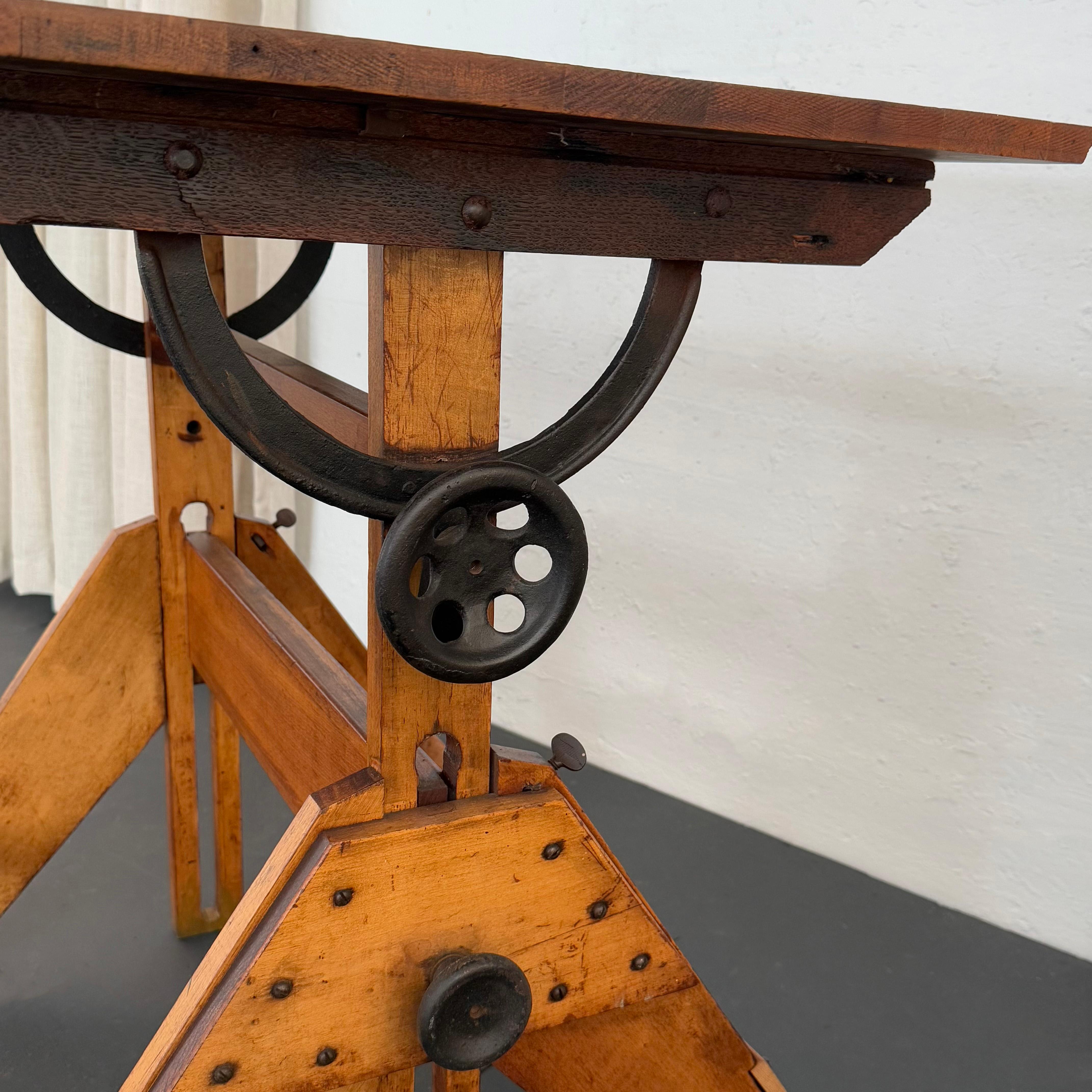 20th Century Mid-Century Industrial Adjustable Maple Drafting Table For Sale