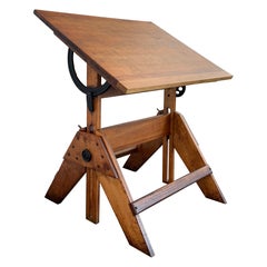 Mid-Century Industrial Adjustable Maple Drafting Table