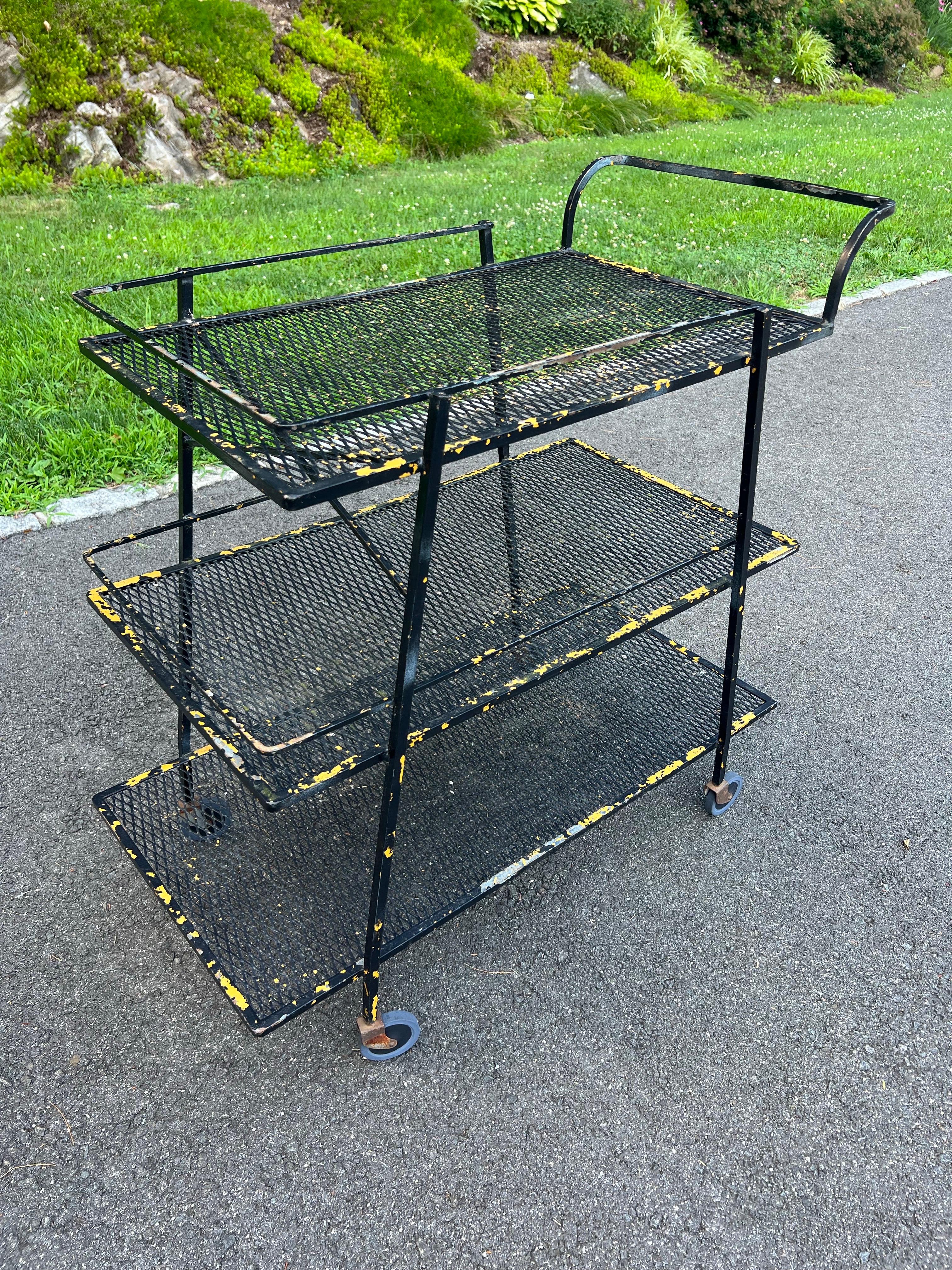 Mid Century Industrial Bar Cart by Salterini for Woodard For Sale 4