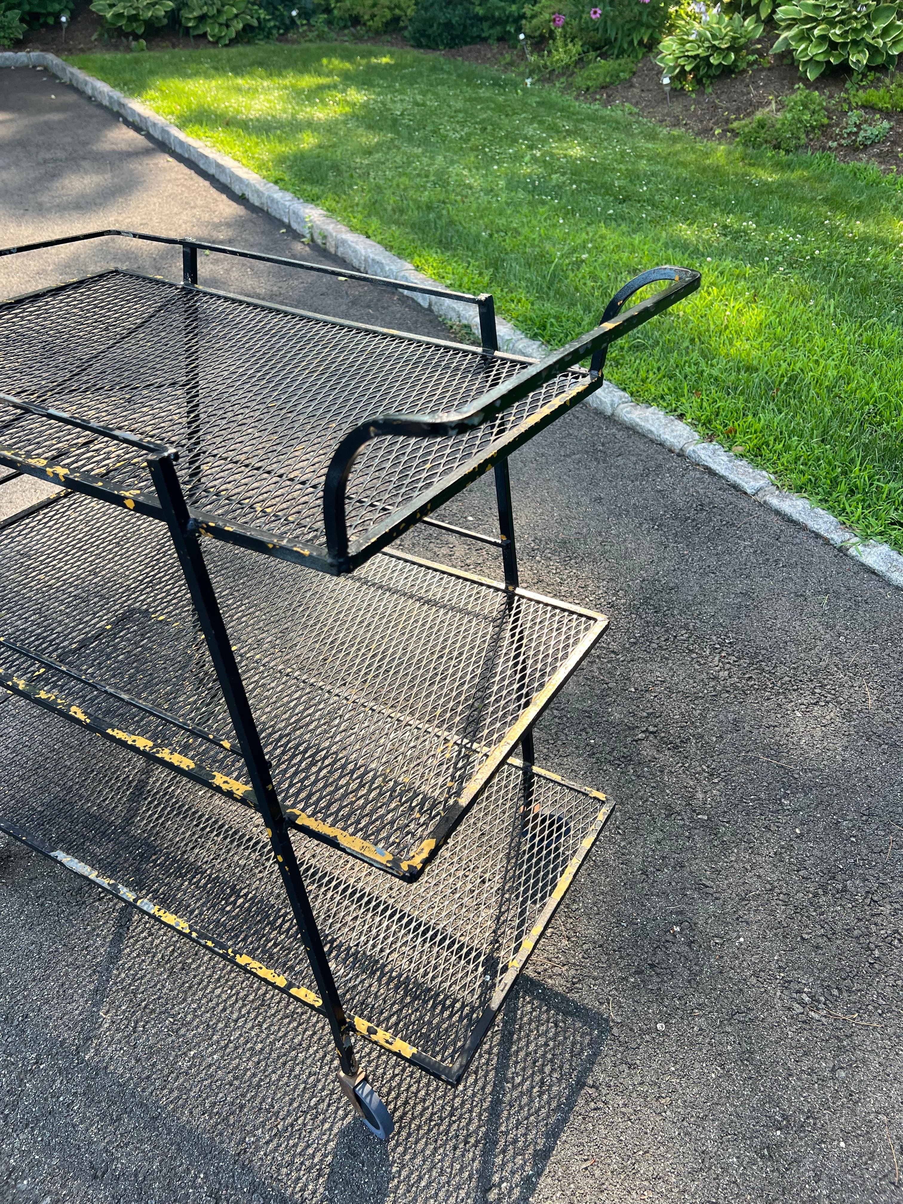 Mid Century Industrial Bar Cart by Salterini for Woodard For Sale 5