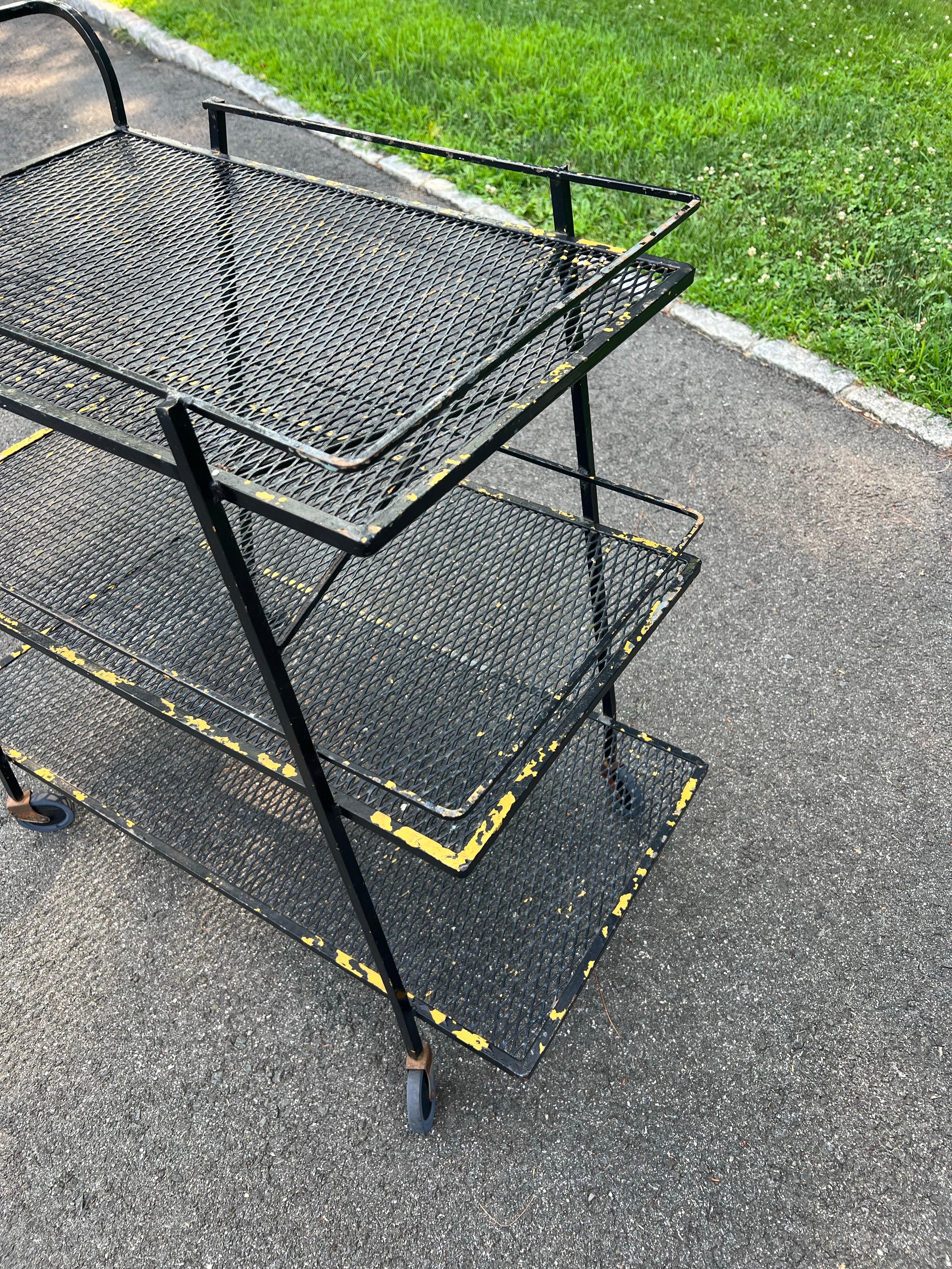 Mid Century Industrial Bar Cart by Salterini for Woodard For Sale 6