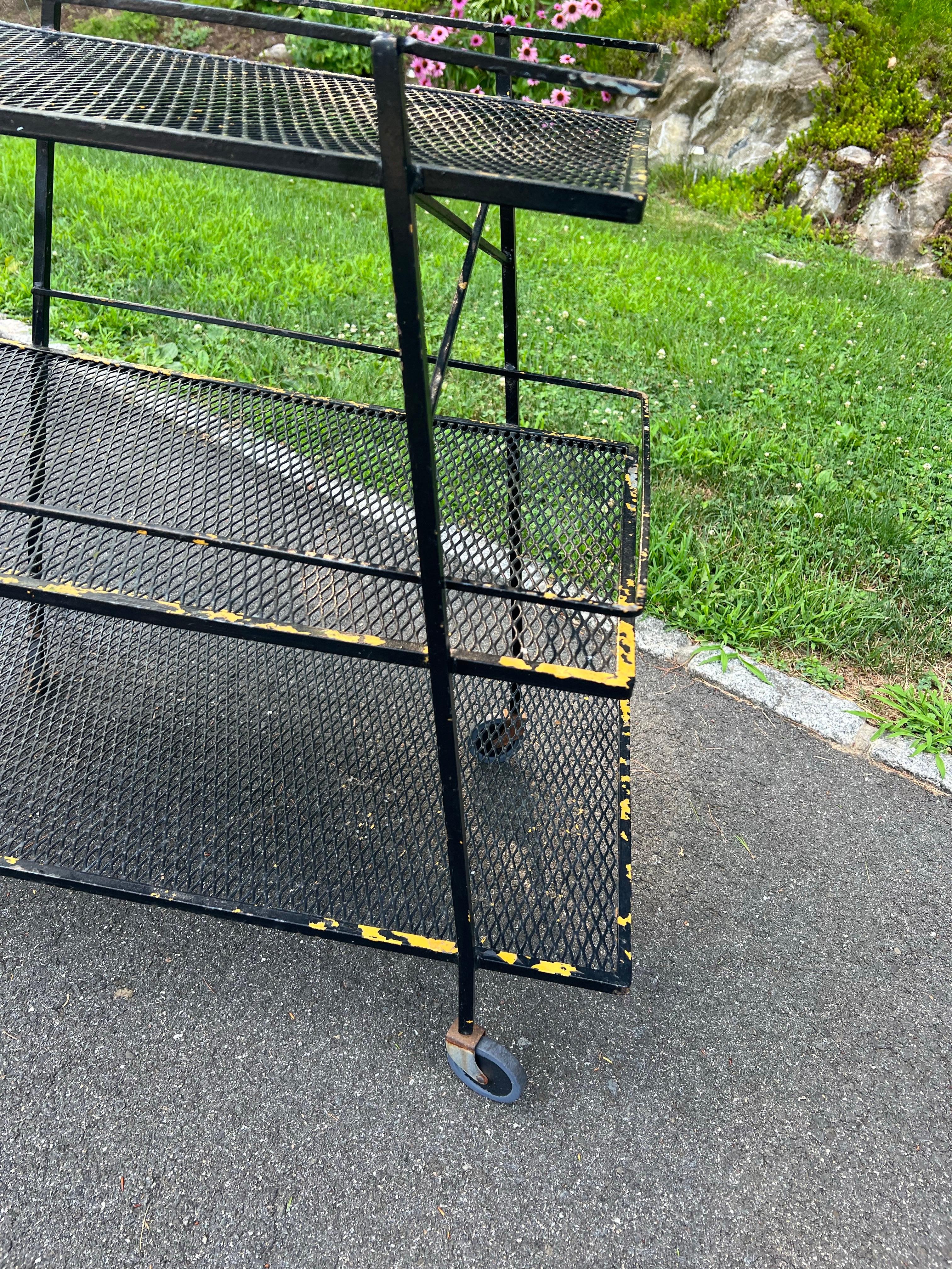 Mid Century Industrial Bar Cart by Salterini for Woodard For Sale 7