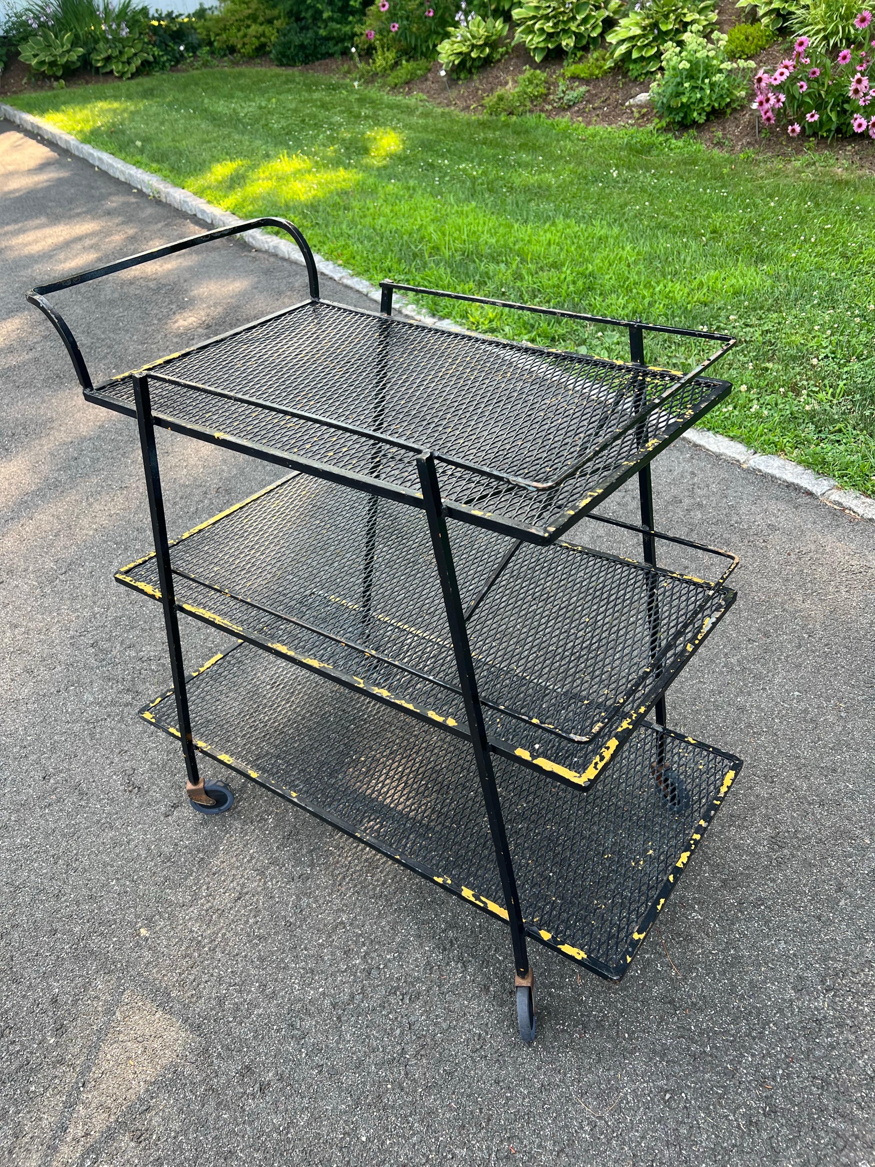 Mid Century Industrial Bar Cart by Salterini for Woodard For Sale 8