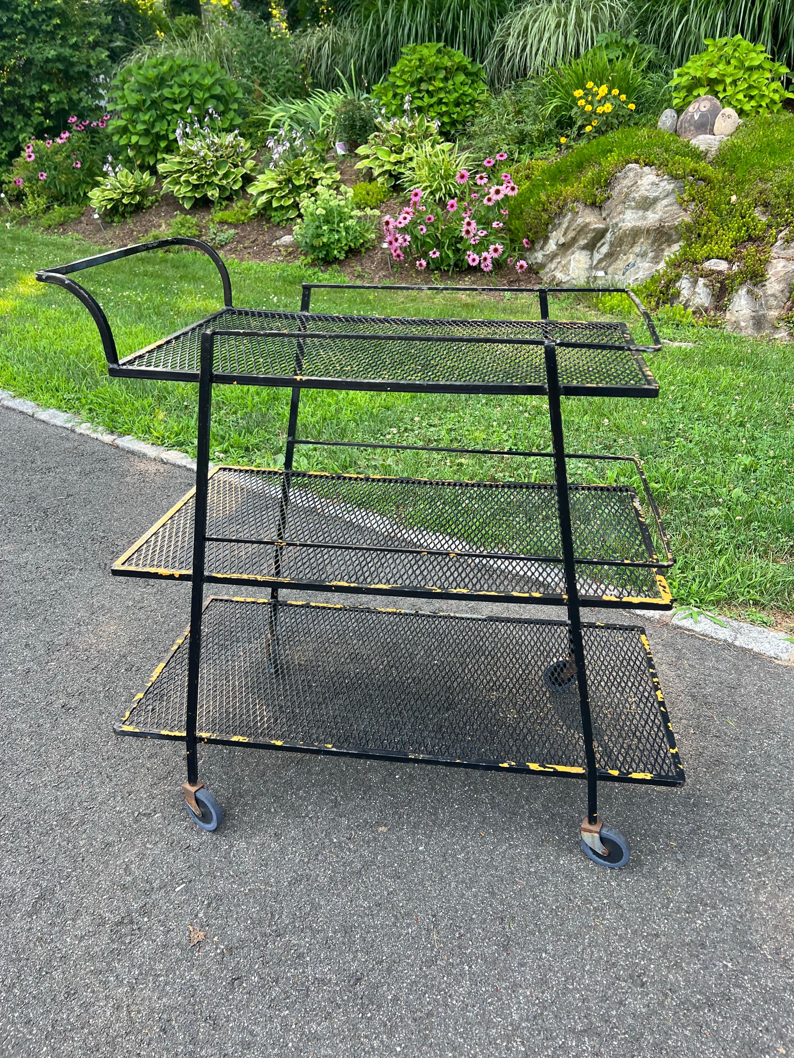Mid Century Industrial Bar Cart by Salterini for Woodard For Sale 9
