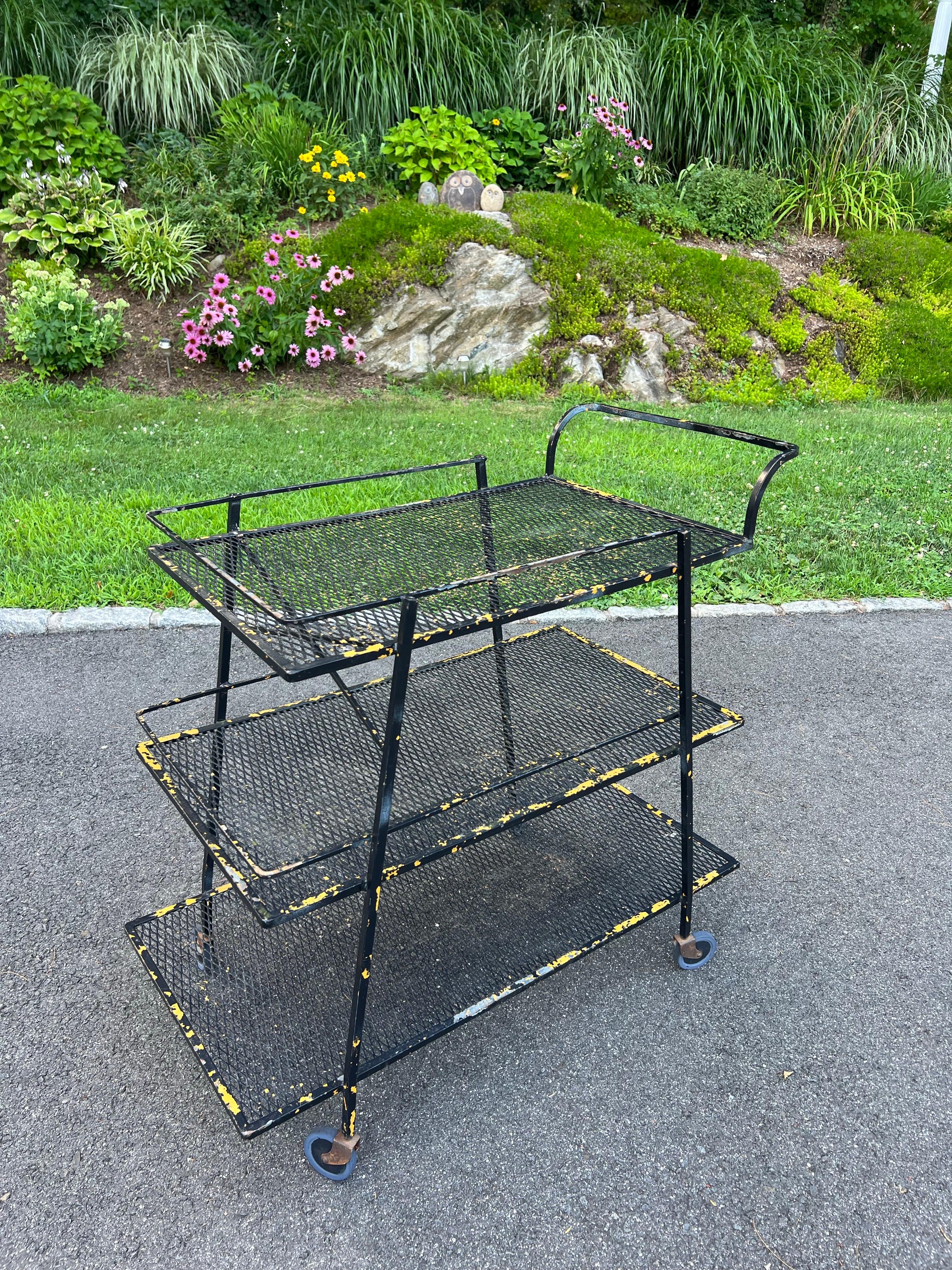 Mid-Century Modern Mid Century Industrial Bar Cart by Salterini for Woodard For Sale