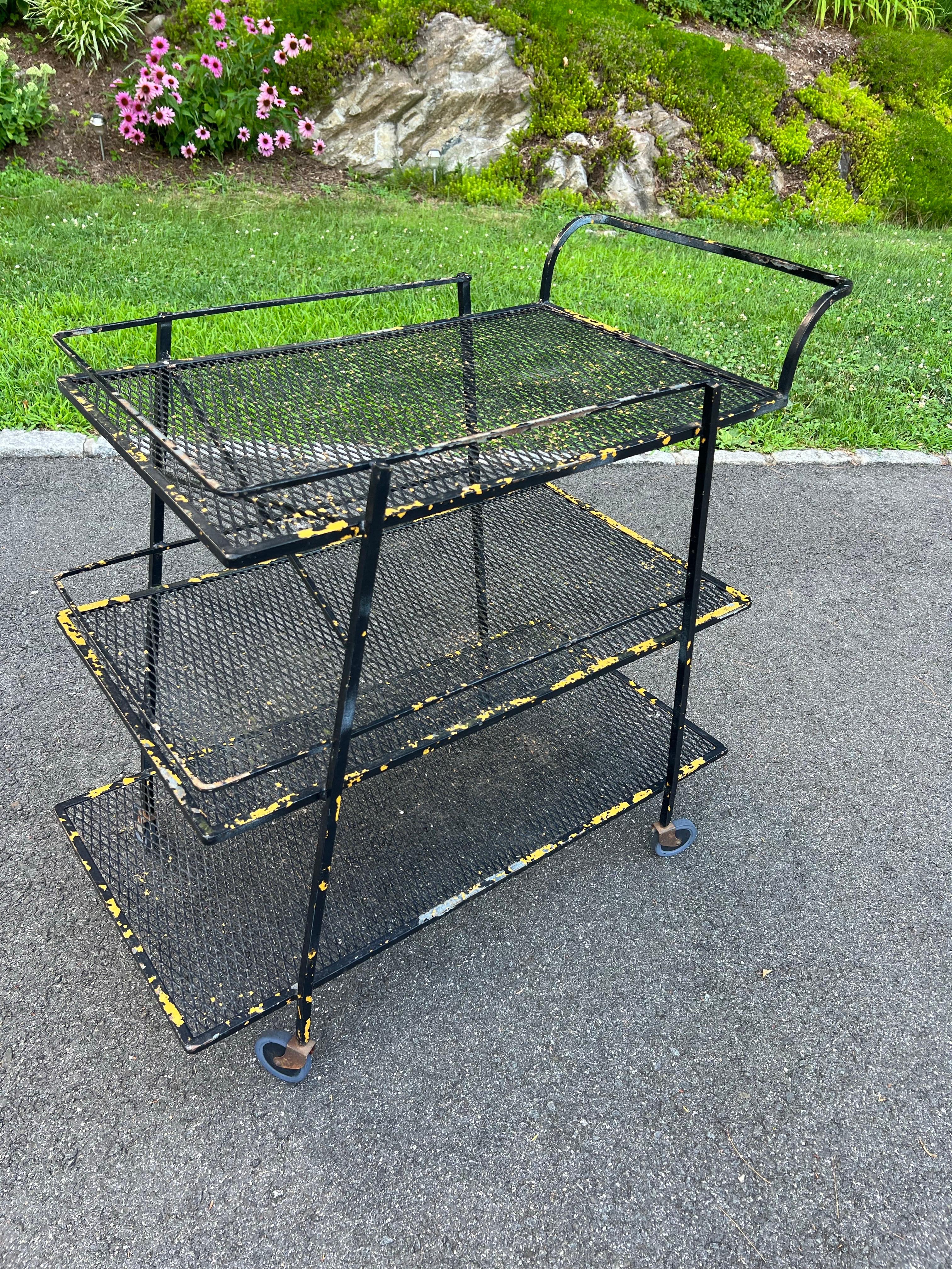 Mid Century Industrial Bar Cart by Salterini for Woodard In Good Condition For Sale In Redding, CT