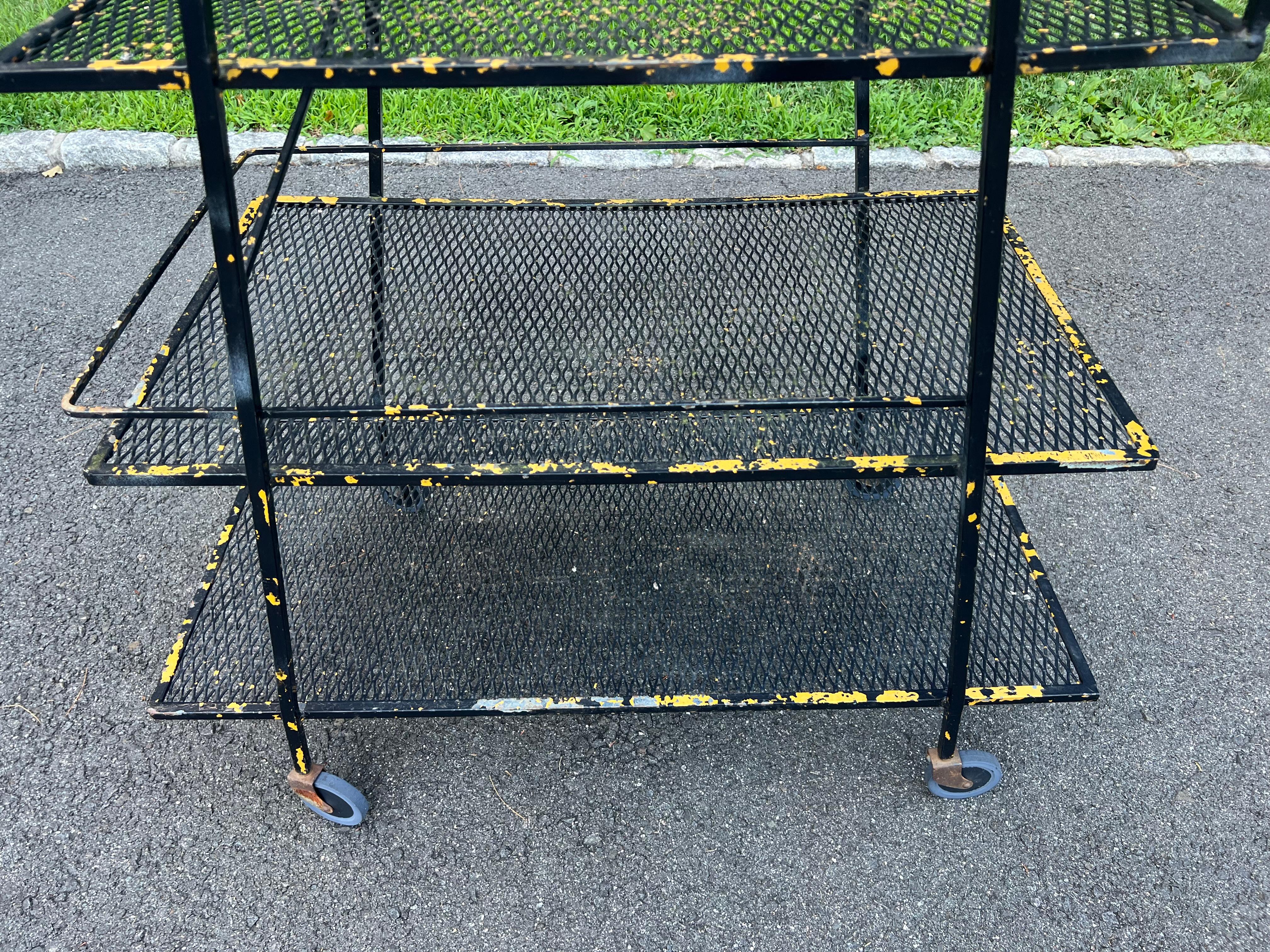Iron Mid Century Industrial Bar Cart by Salterini for Woodard For Sale