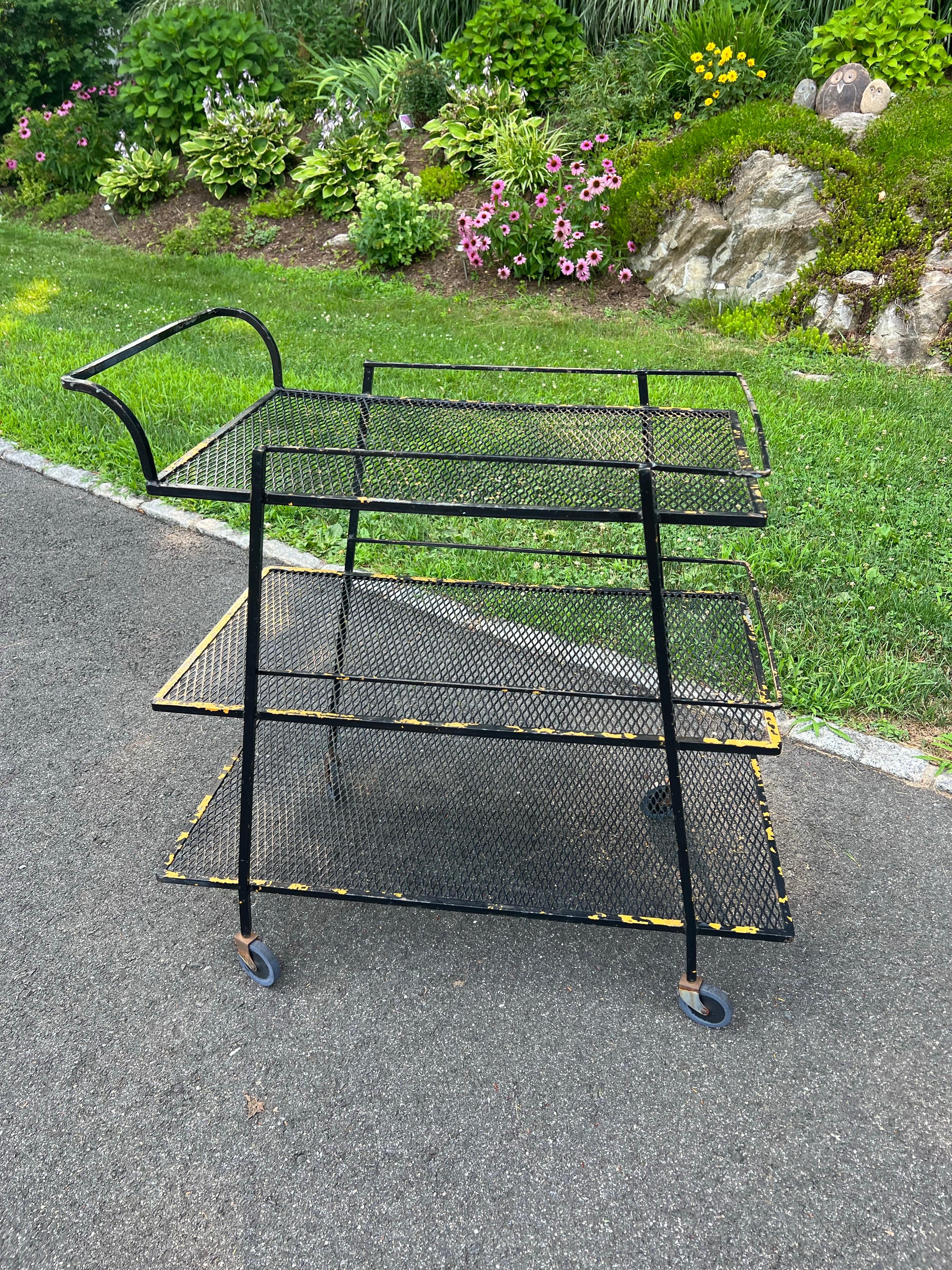 Mid Century Industrial Bar Cart by Salterini for Woodard For Sale 1