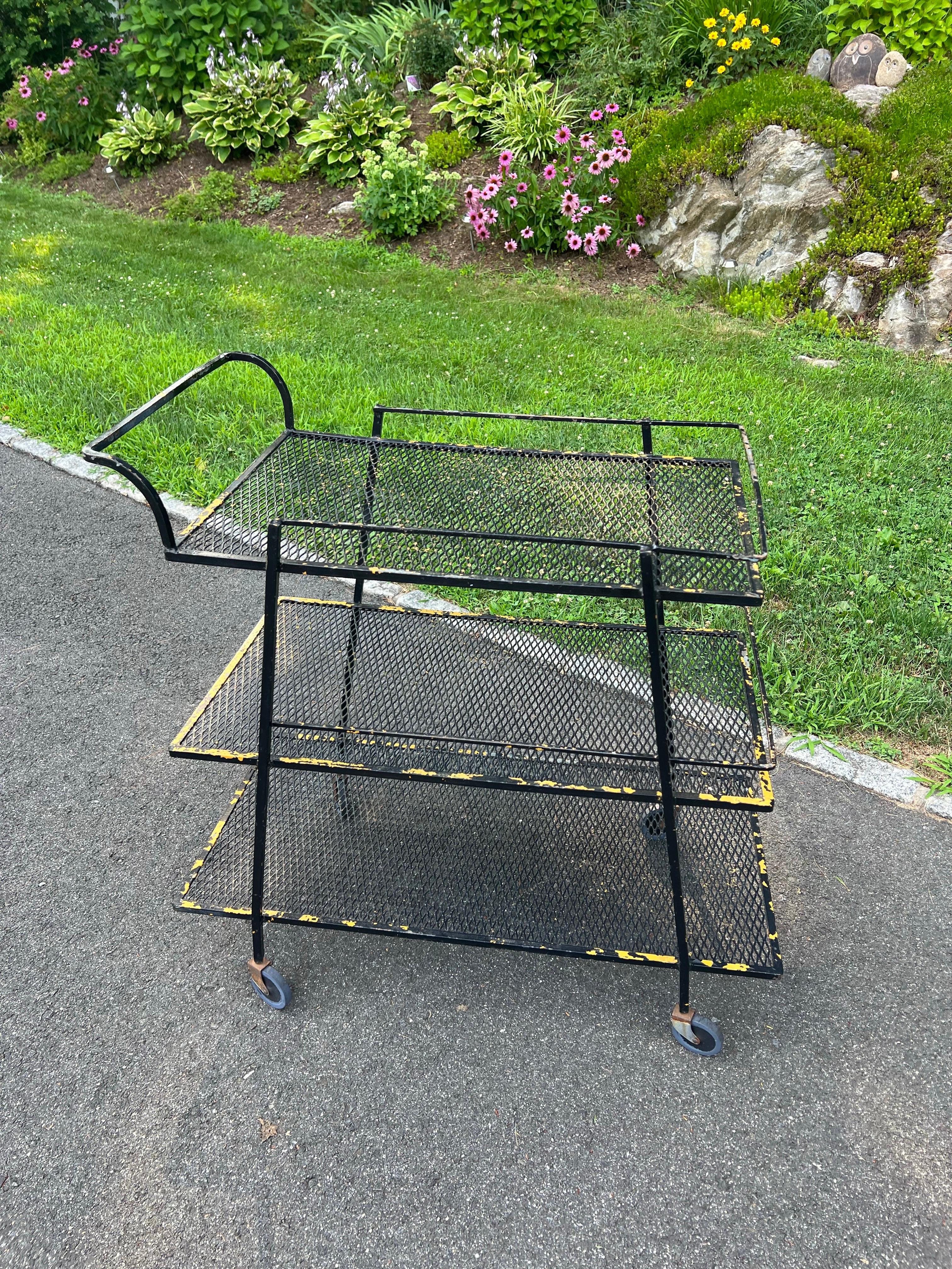 Mid Century Industrial Bar Cart by Salterini for Woodard For Sale 2