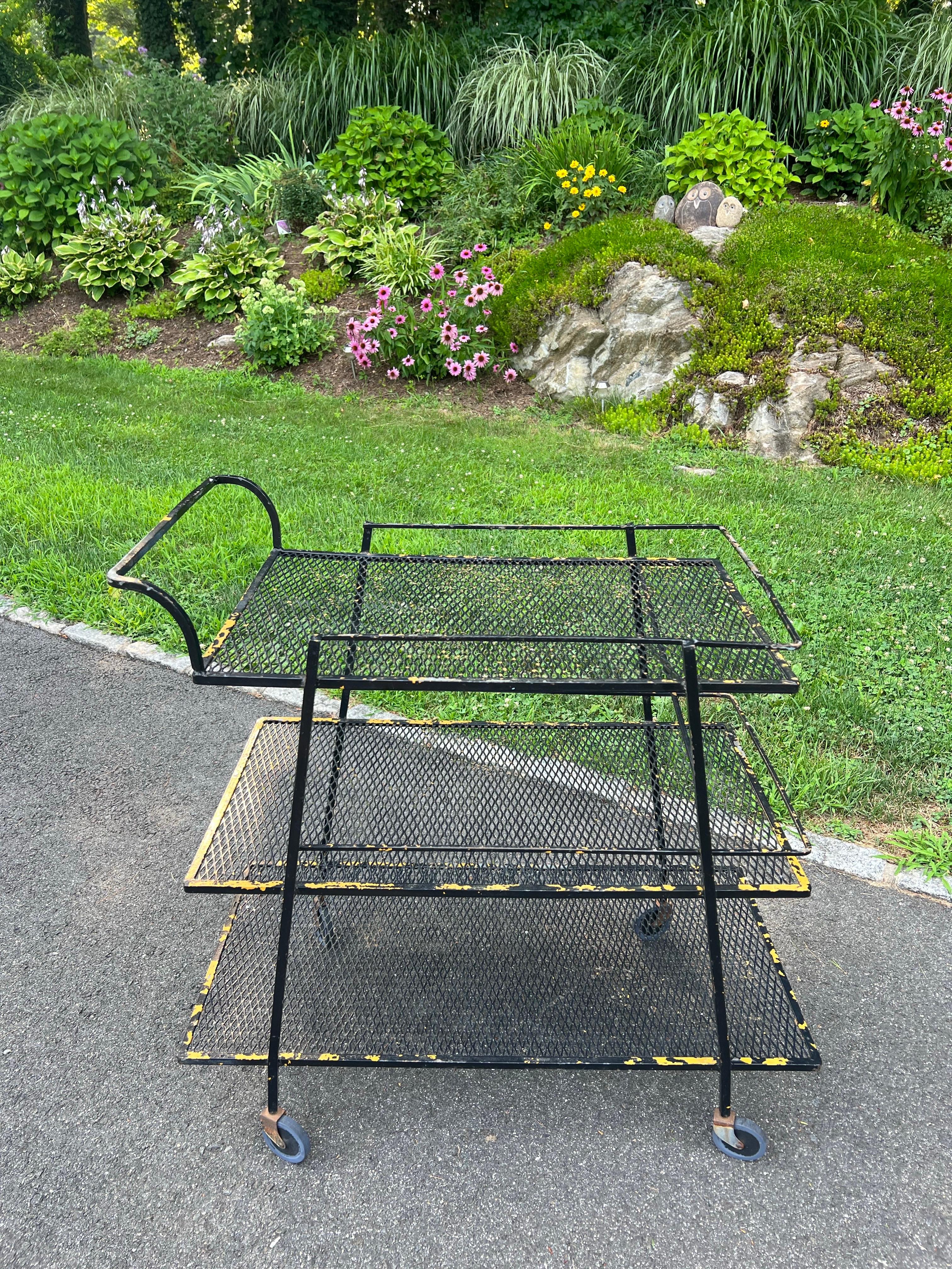 Mid Century Industrial Bar Cart by Salterini for Woodard For Sale 3