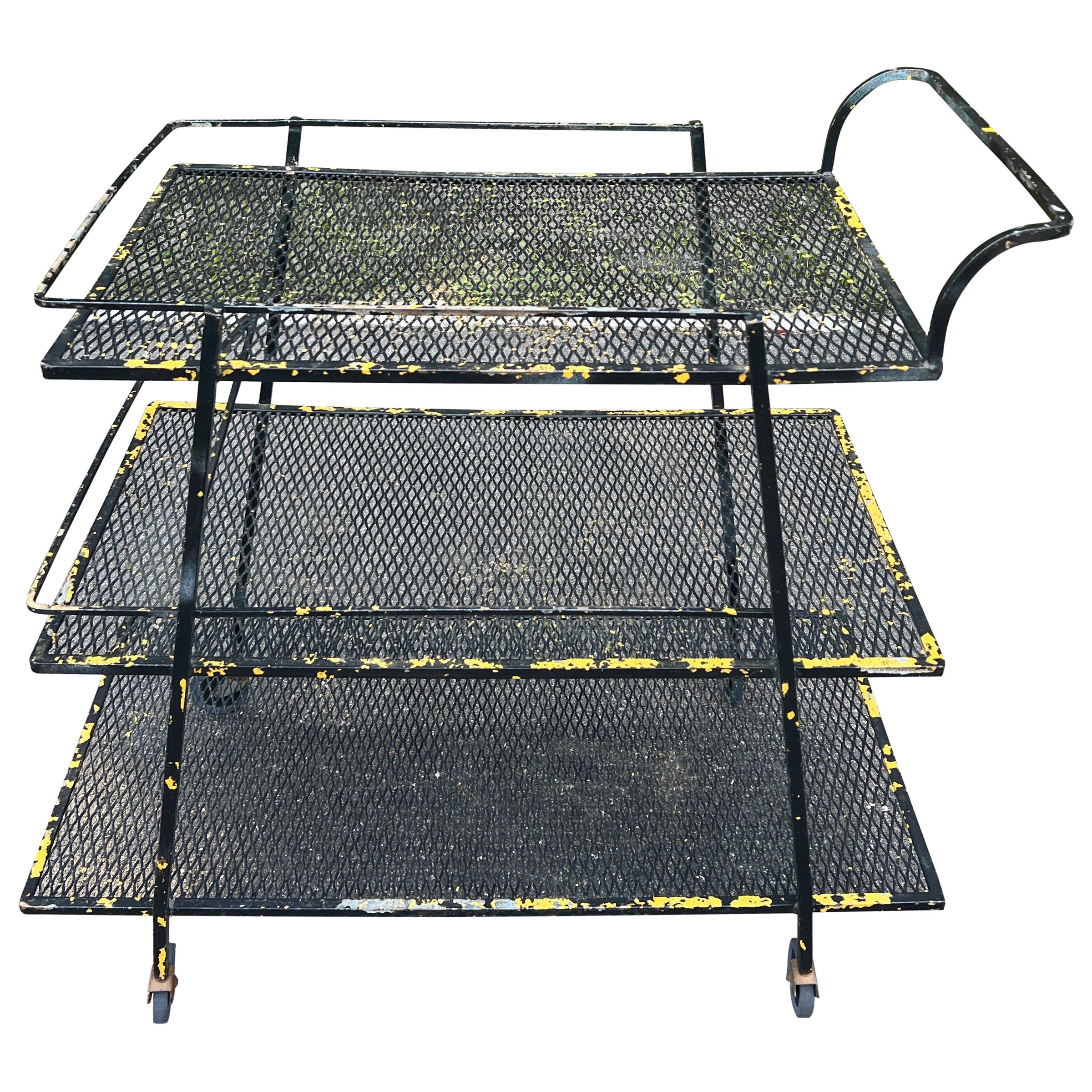 Mid Century Industrial Bar Cart by Salterini for Woodard For Sale