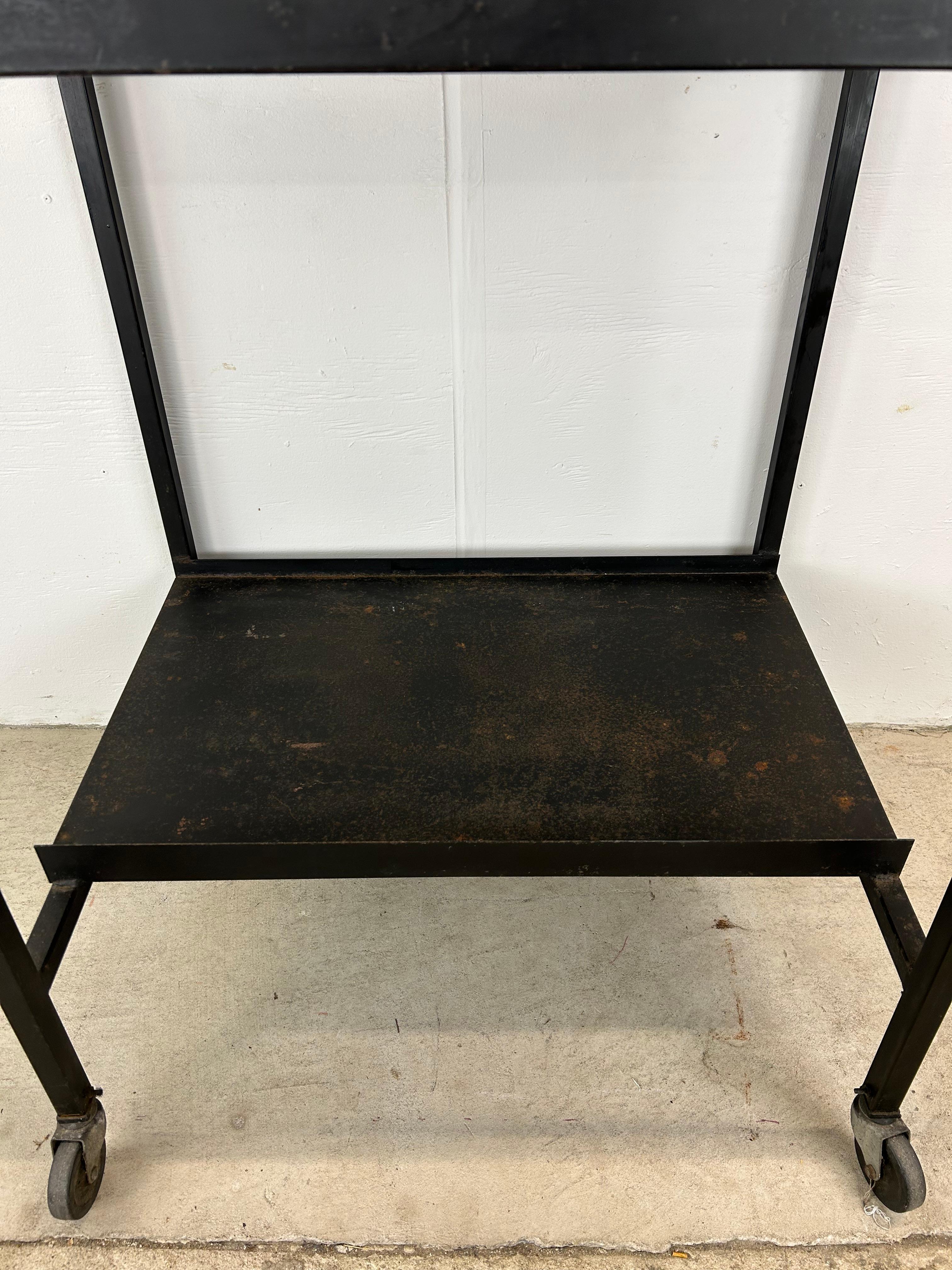 Mid Century Industrial Bar Cart with Wheeled Base & Butcher Block Top For Sale 6