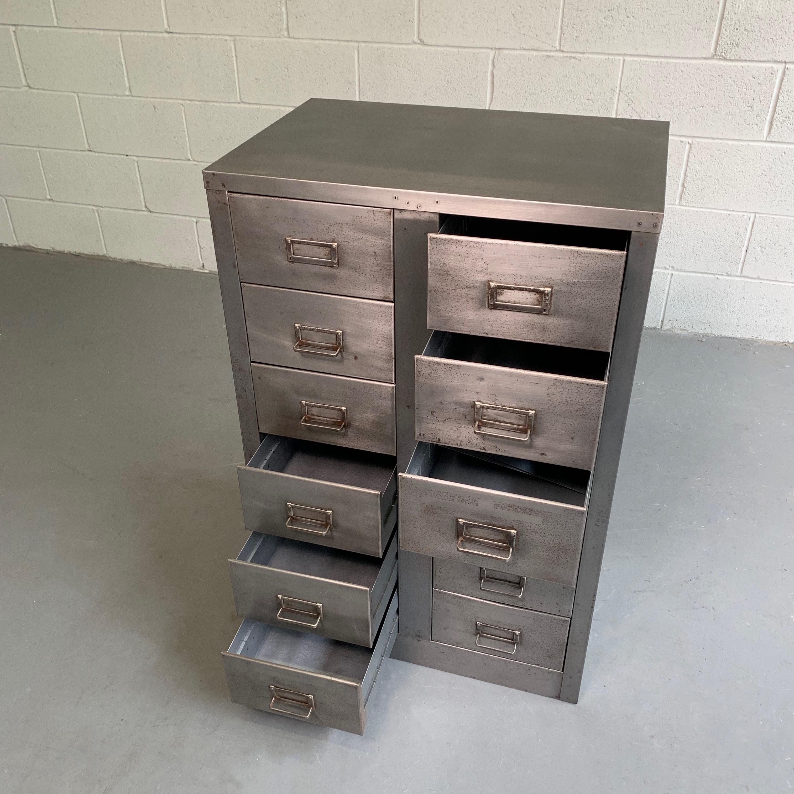 Midcentury Industrial Brushed Steel Office Filing Cabinet In Good Condition In Brooklyn, NY