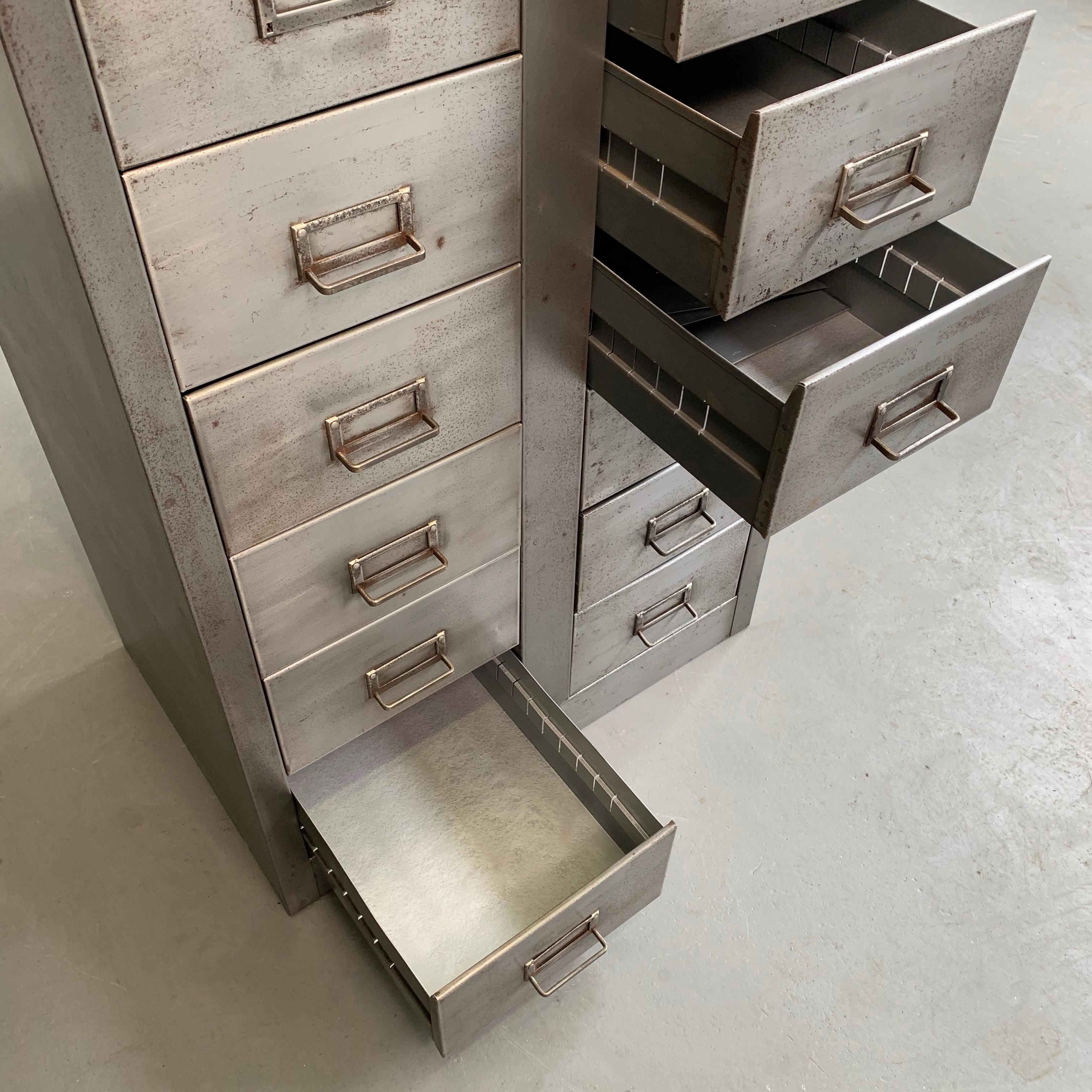 20th Century Midcentury Industrial Brushed Steel Office Filing Cabinet