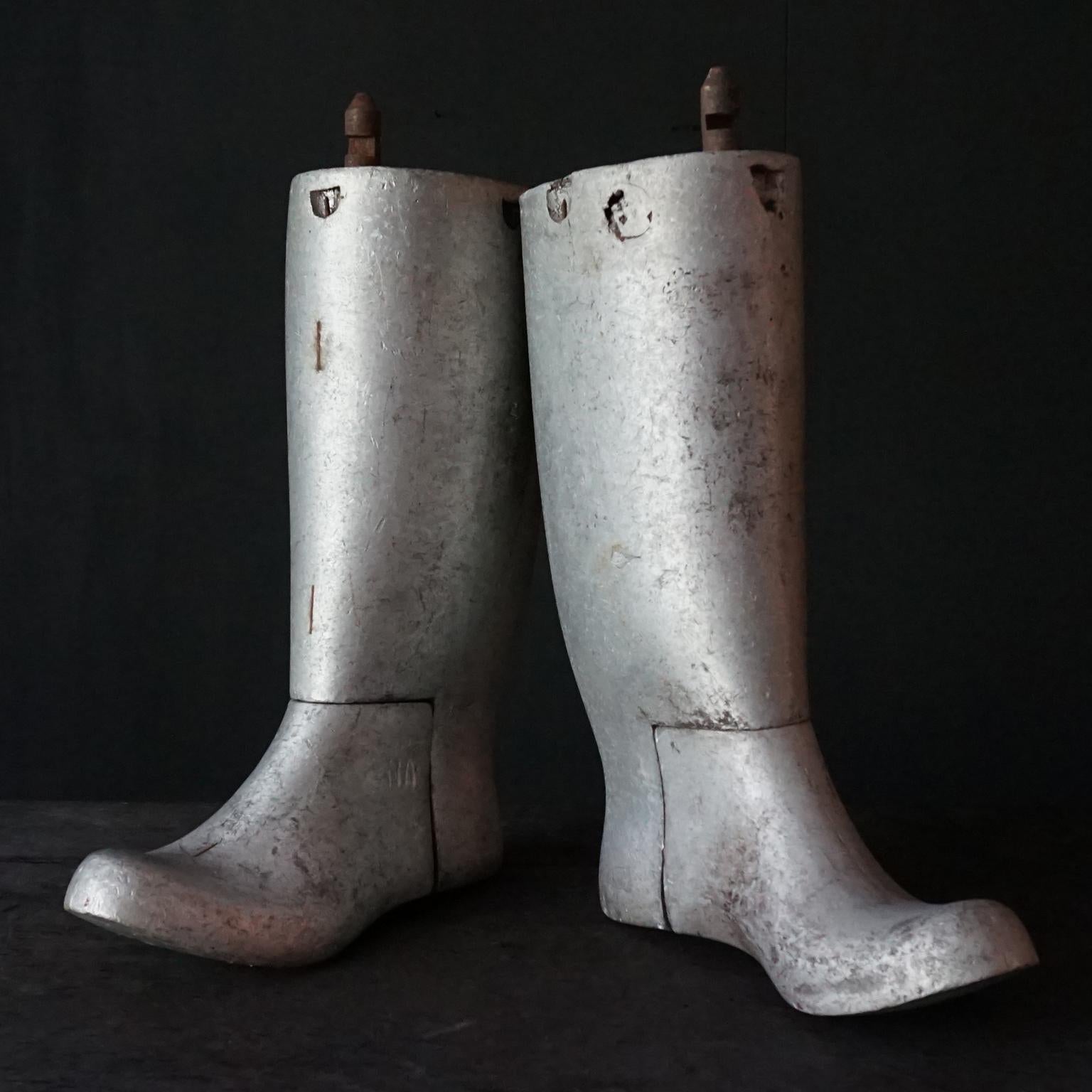 European Mid Century Industrial Cast Aluminium Set of Left Size 9 Men Rubber Boot Moulds For Sale