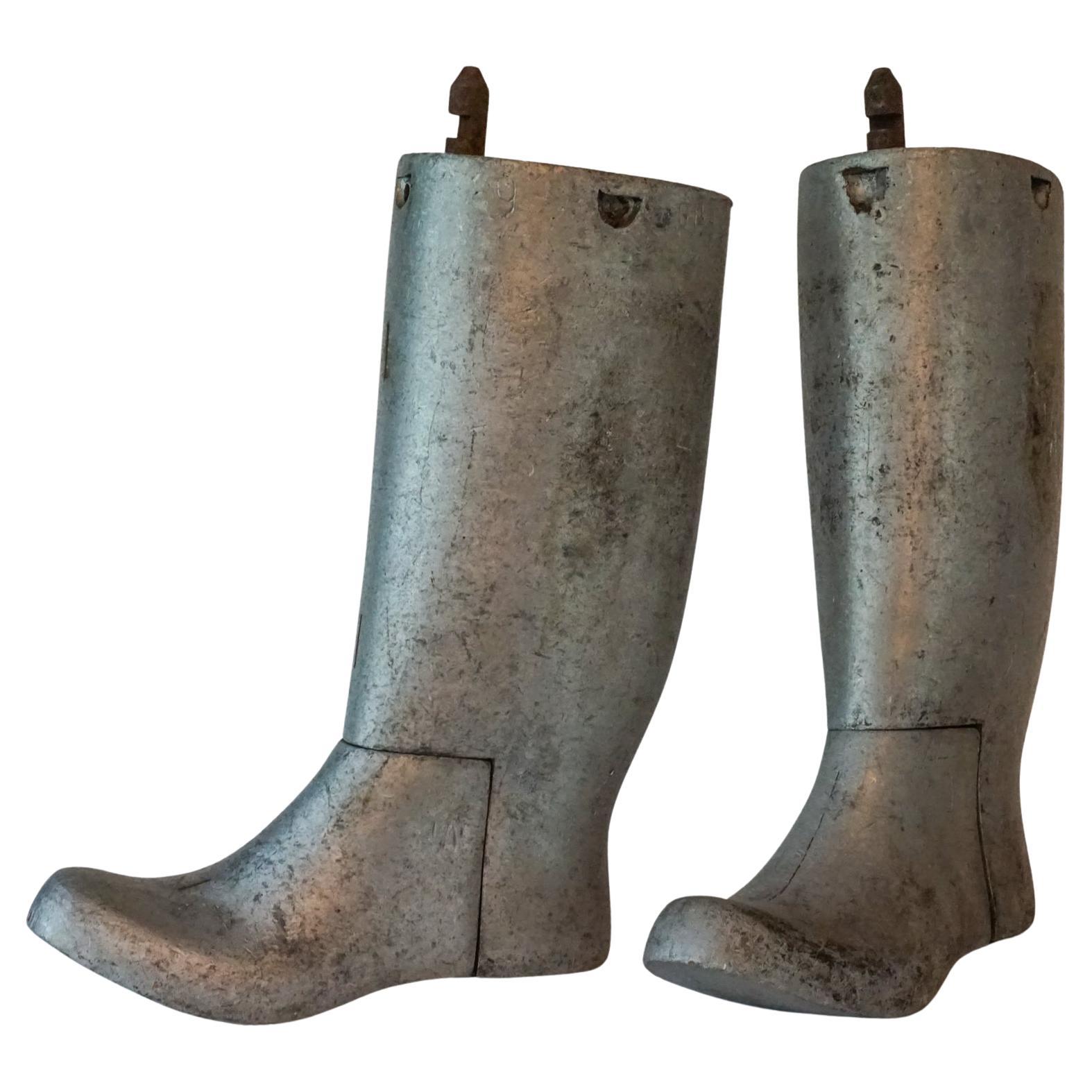 Mid Century Industrial Cast Aluminium Set of Left Size 9 Men Rubber Boot Moulds For Sale
