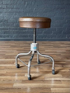 Mid-Century Industrial Chrome Adjustable Drafting Stool by Pedigo