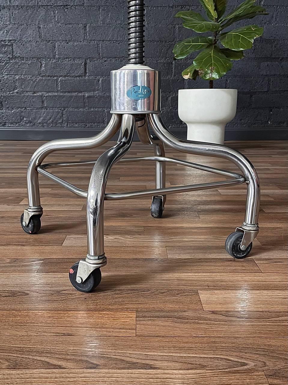 Mid-Century Industrial Chrome Adjustable Drafting Stool by Pedigo 2