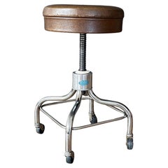 Mid-Century Industrial Chrome Adjustable Drafting Stool by Pedigo