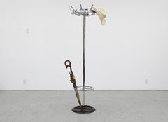 Mid-Century Industrial Metal Coat Rack w/ Hooks & Umbrella Stand by Oosterwolde