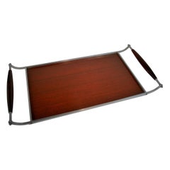 Midcentury Scandinavian  Industrial Design Aluminum and Walnut Serving Tray