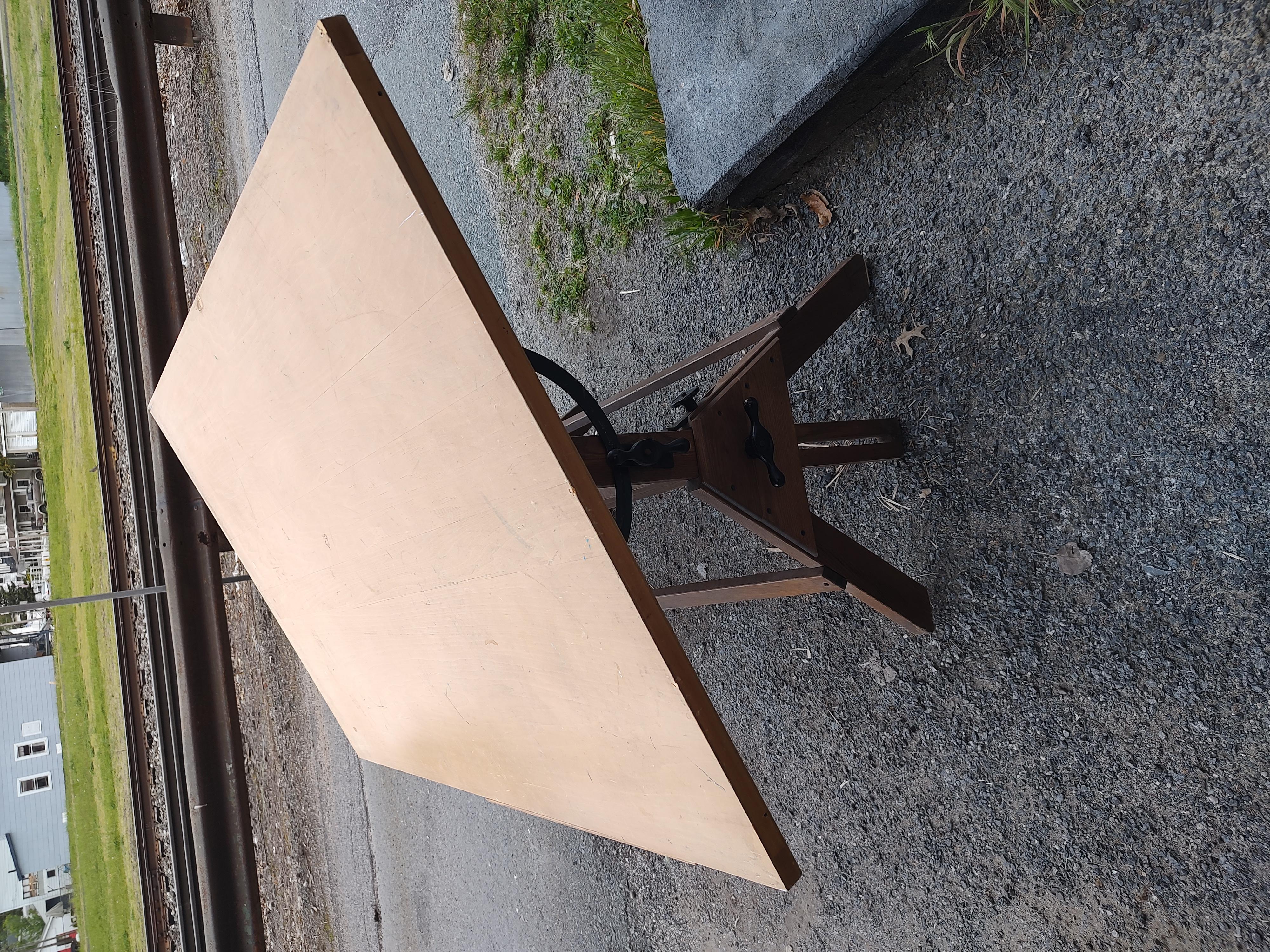 Hand-Crafted Mid Century Industrial Drafting Art Table C1945 by Hamilton