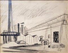 Midcentury Industrial Factory Charcoal Drawing by Tonia Cariffa