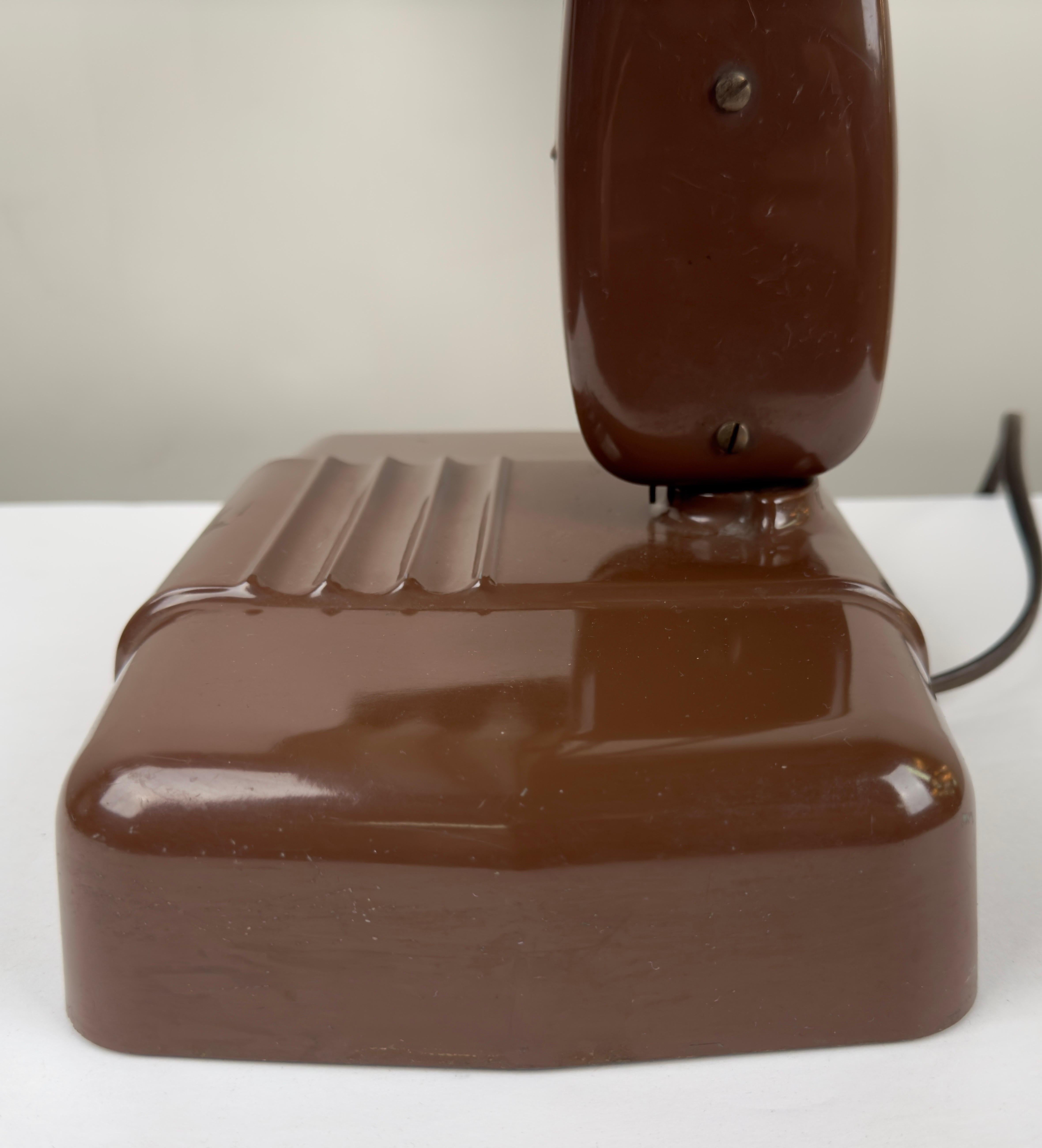 20th Century Mid Century Industrial Floating Brown Metal Desk Lamp by Dazor, Signed  For Sale