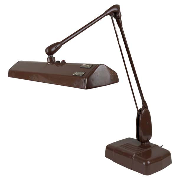 Mid Century Industrial Floating Brown Metal Desk Lamp by Dazor, Signed ...