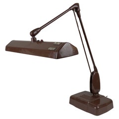 Antique Mid Century Industrial Floating Brown Metal Desk Lamp by Dazor, Signed 