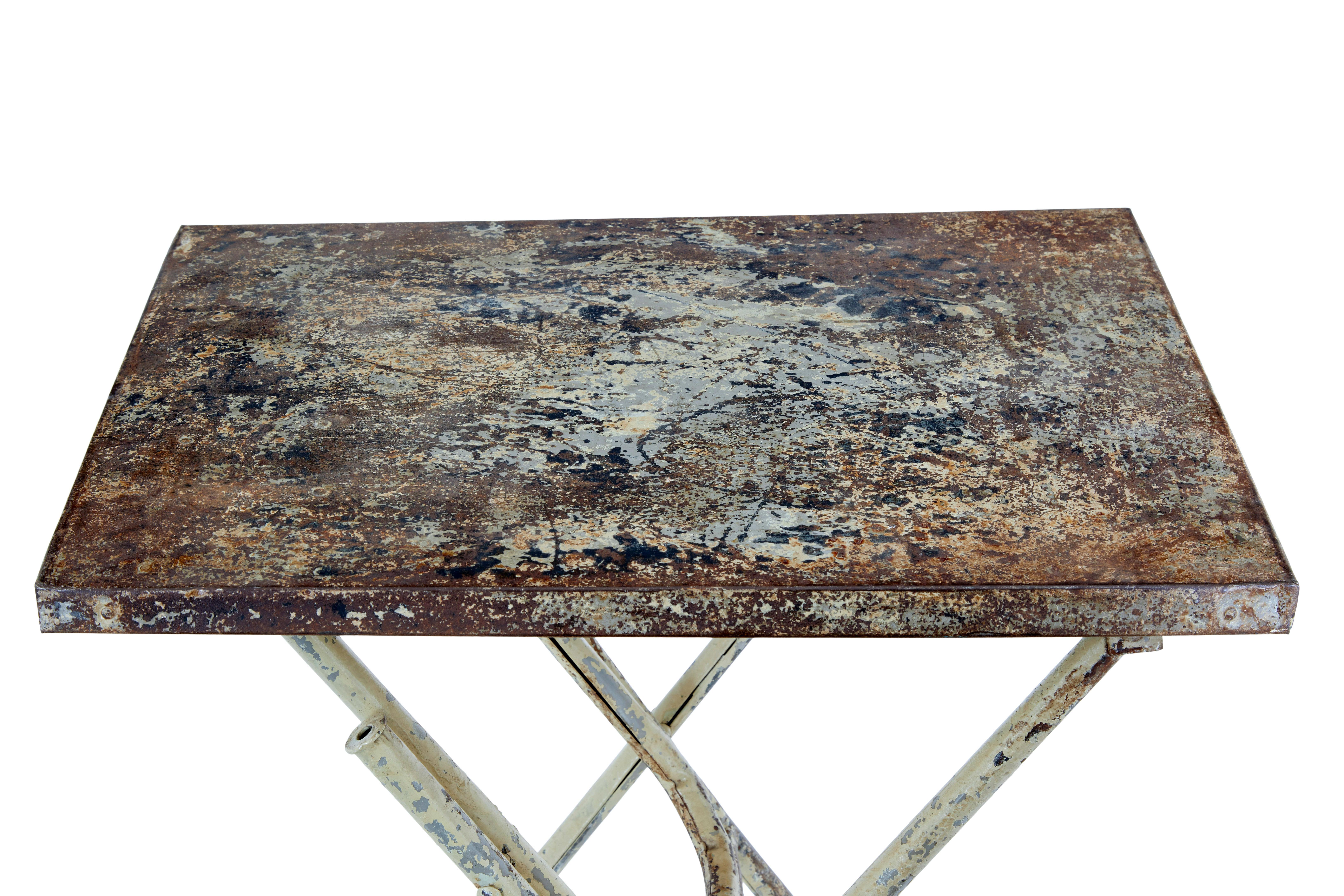 Hand-Crafted Mid century industrial folding side table For Sale