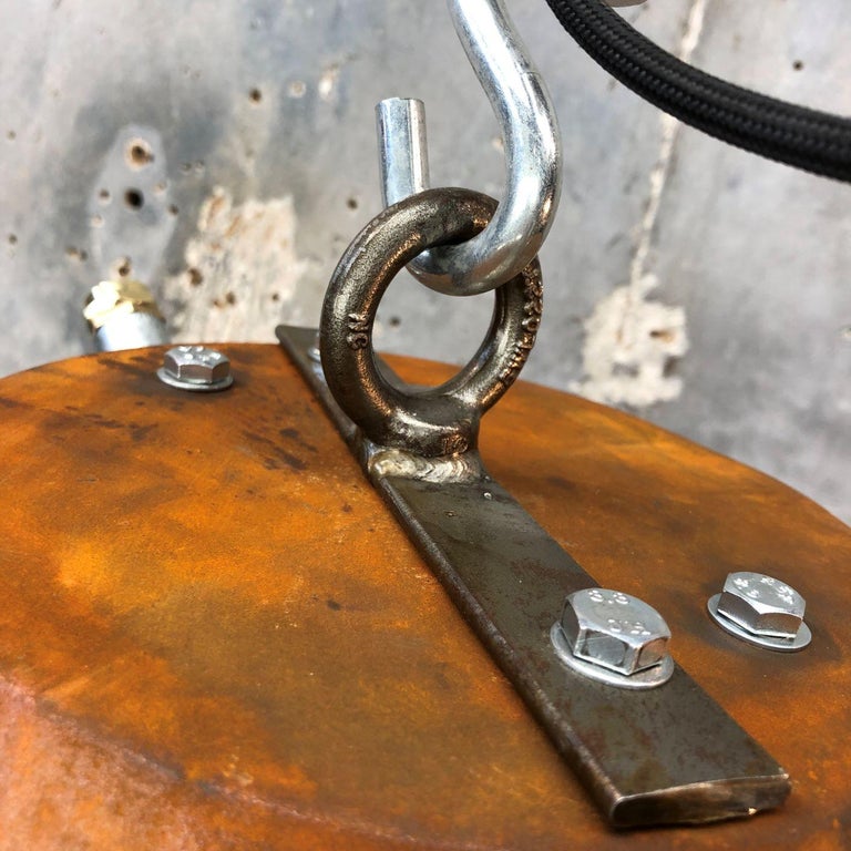 Mid Century Industrial Iron & Aluminum Conical Pendant Rust Appliqué VEB GDR  For Sale 10