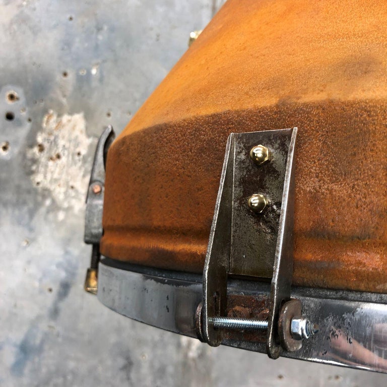 Mid Century Industrial Iron & Aluminum Conical Pendant Rust Appliqué VEB GDR  For Sale 11