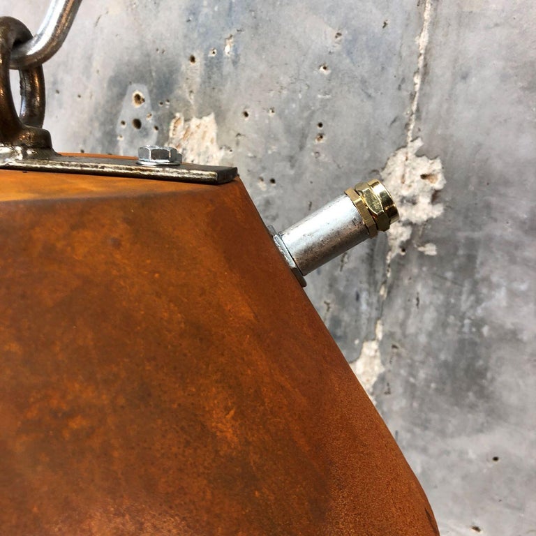 Mid Century Industrial Iron & Aluminum Conical Pendant Rust Appliqué VEB GDR  For Sale 12
